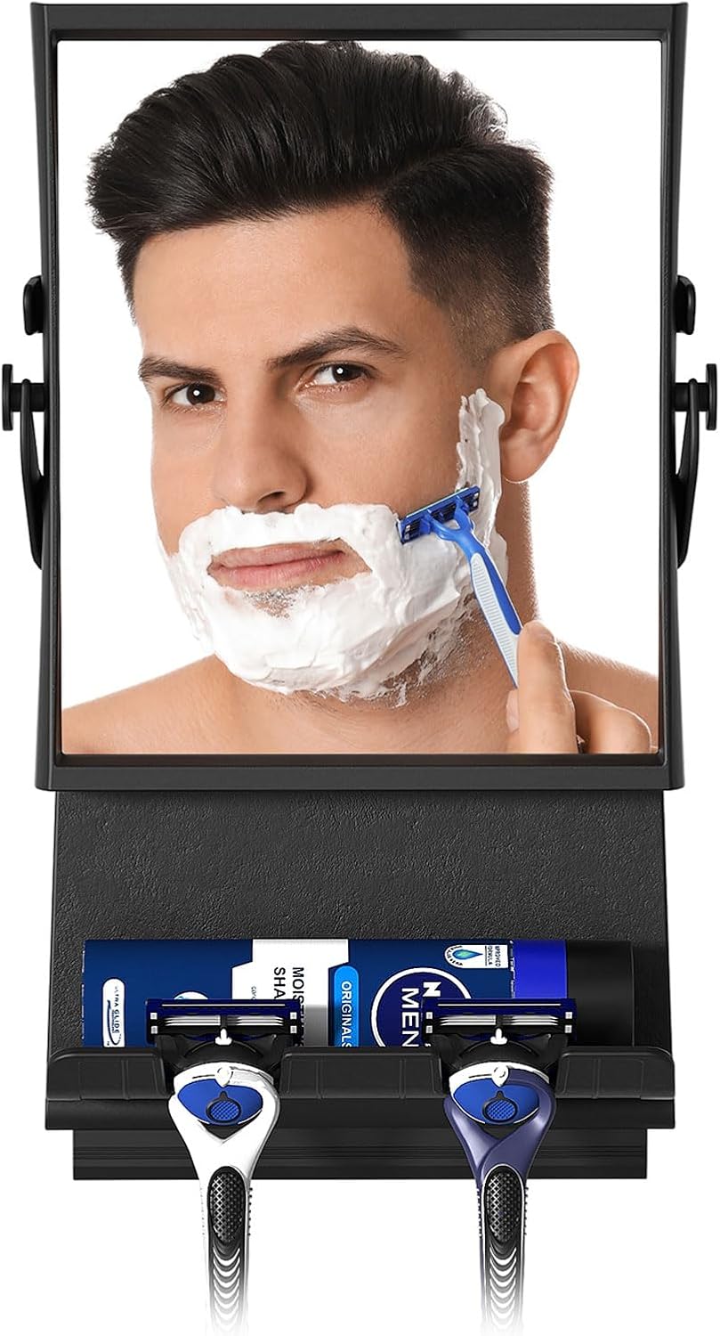 Shower Mirror Dual 1X3X Anti-Fog Rust-Proof Black