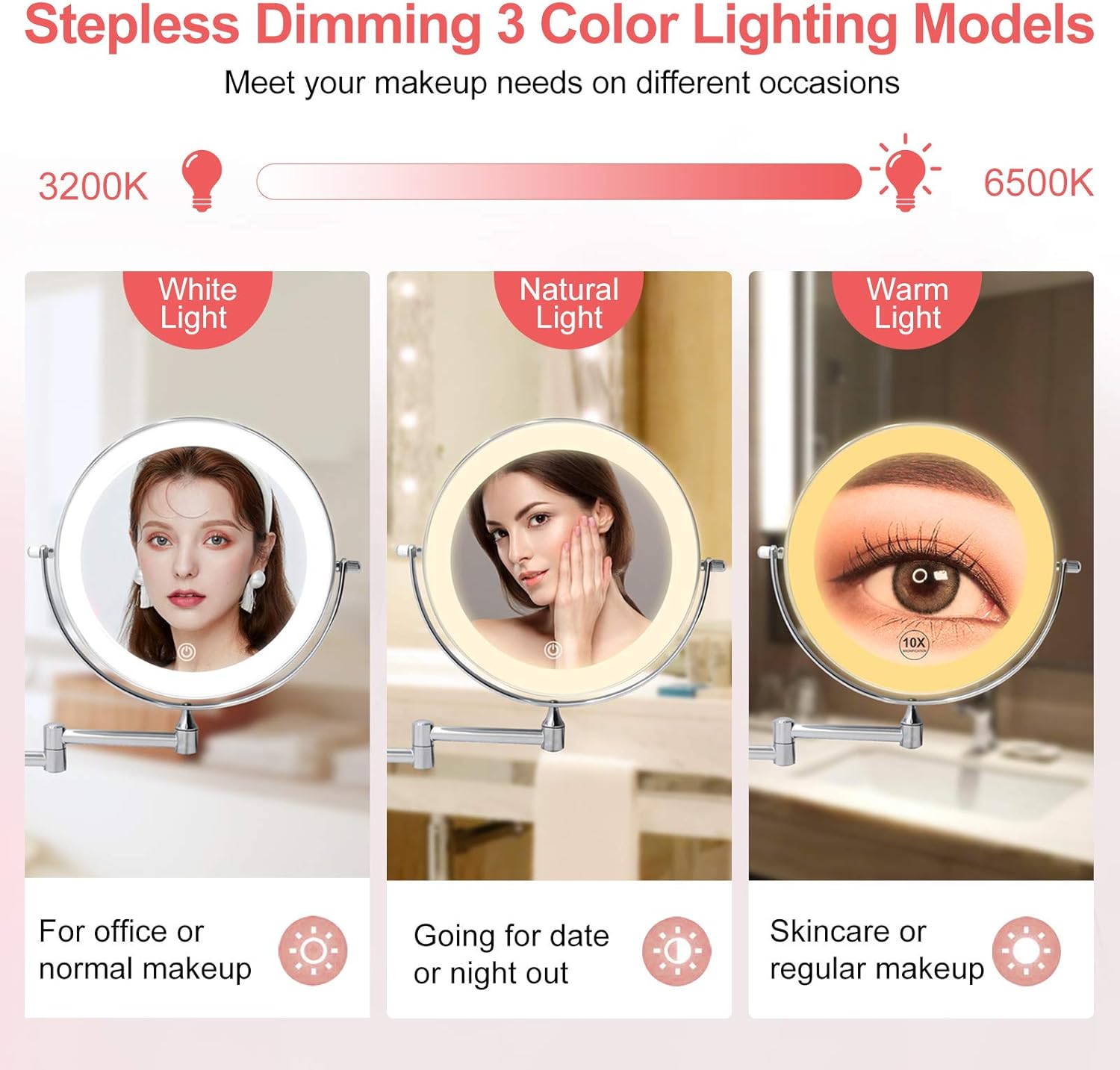 Rechargeable Magnetic 8-inch Makeup Vanity Mirror