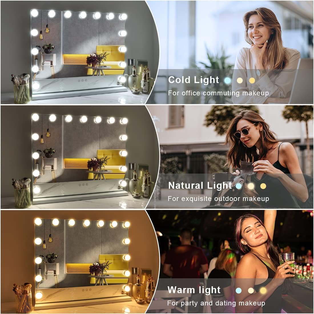 FENCHILIN Vanity Mirror With 15 Dimmable LED Lights 10x Magnifier