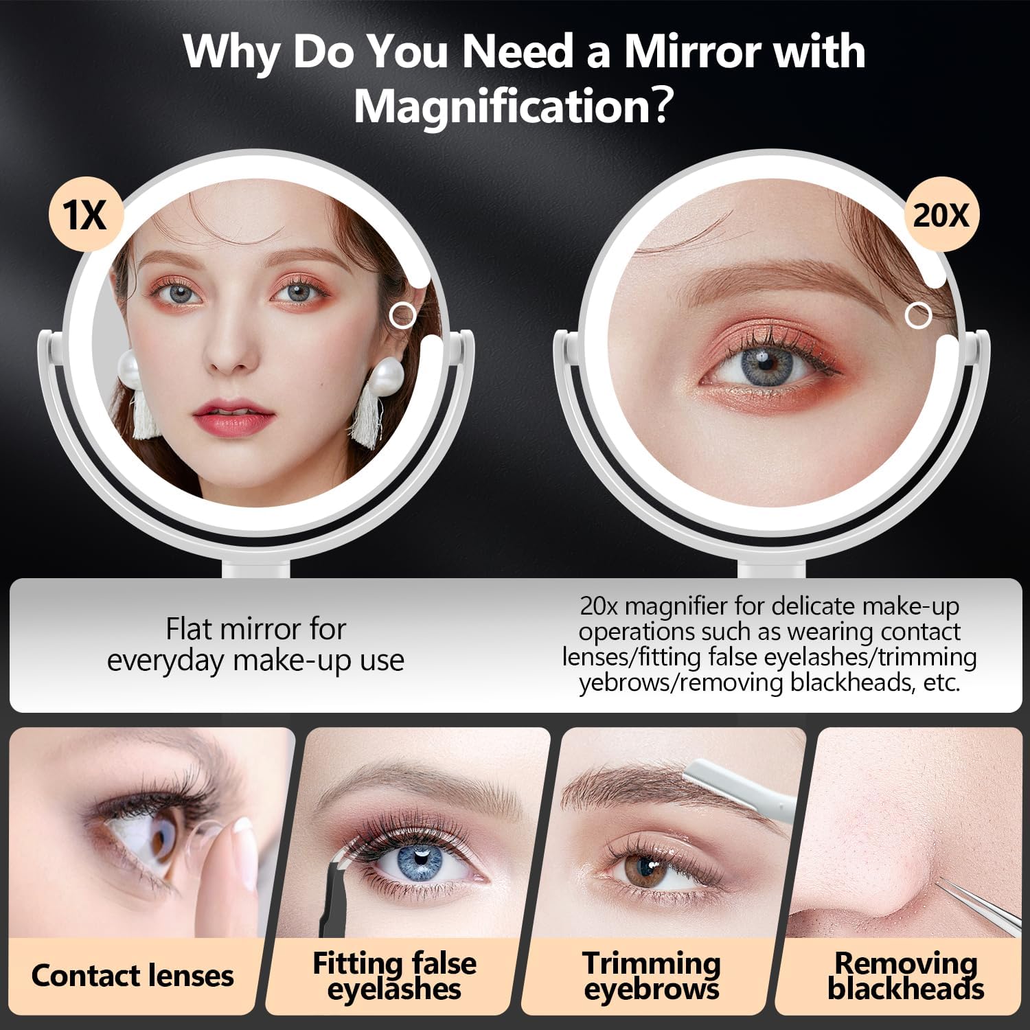 MIYADIVA Dual-Sided 20X Makeup Mirror with Lights