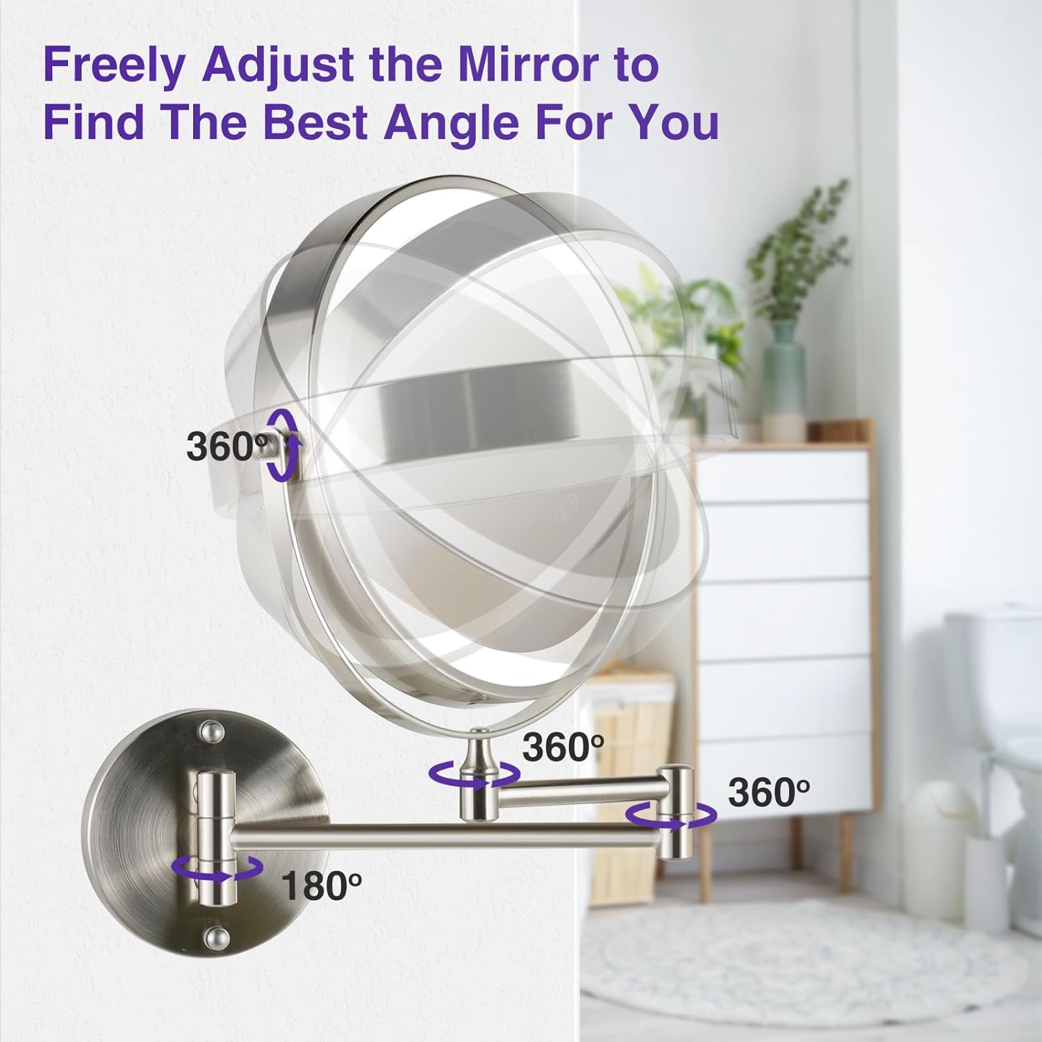 Magnifying Wall-Mounted Mirror wLights - 15-85 Double Sided MakeUp Details