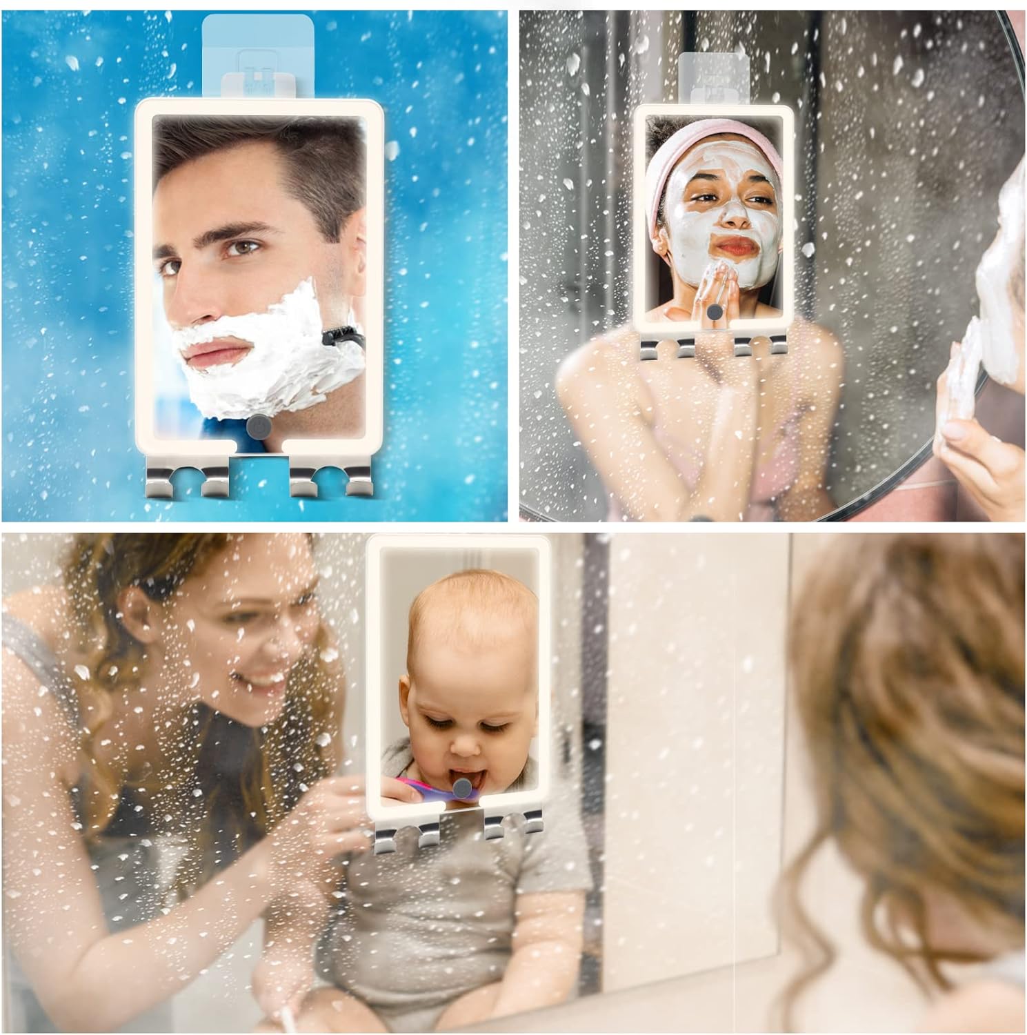 RRtide Heated Shower Mirror - No Fog LED Light Real Glass Rechargeable