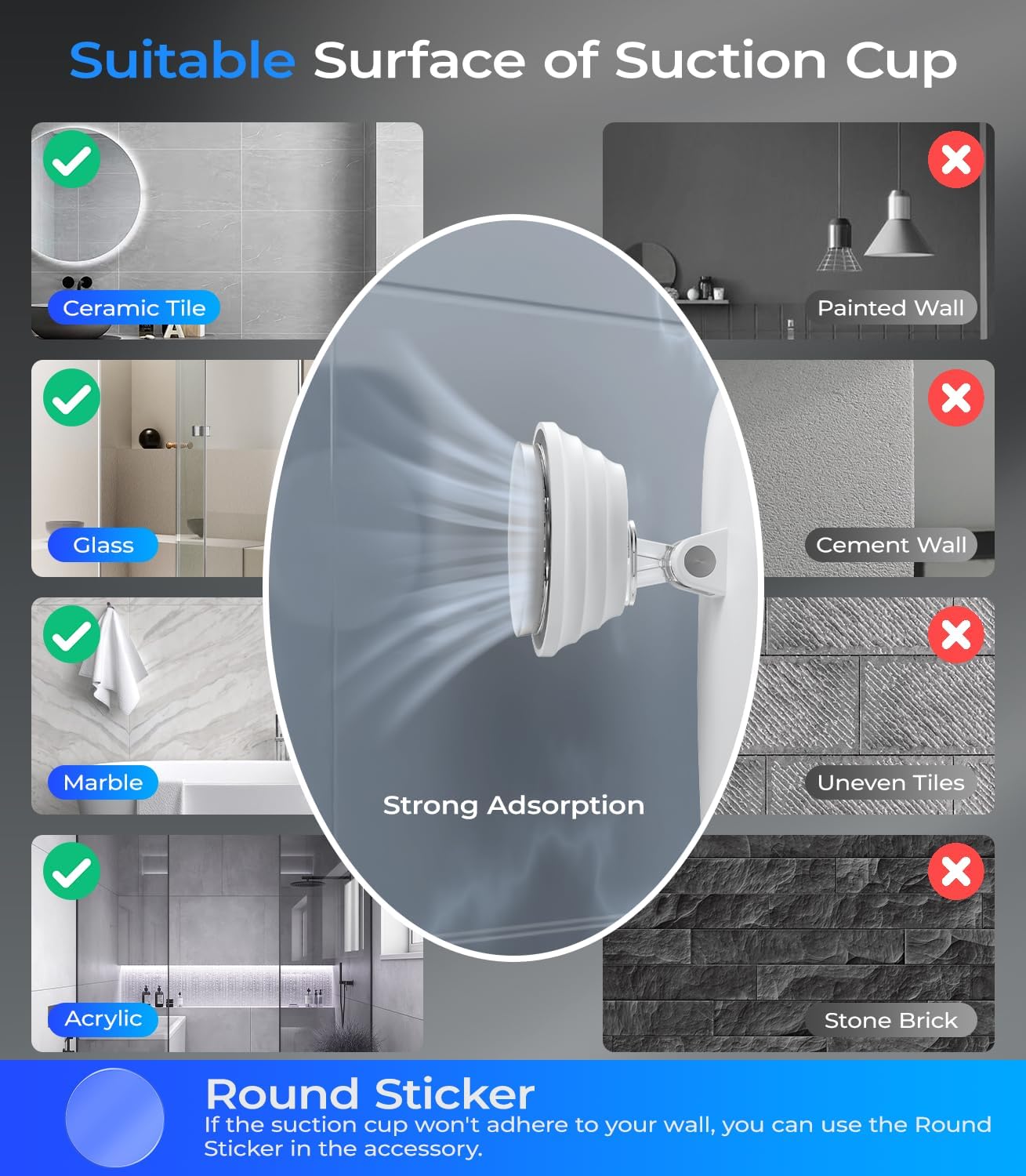 Gospire Heated Fogless Shower Mirror No-Fog Waterproof Rechargeable No Drilling