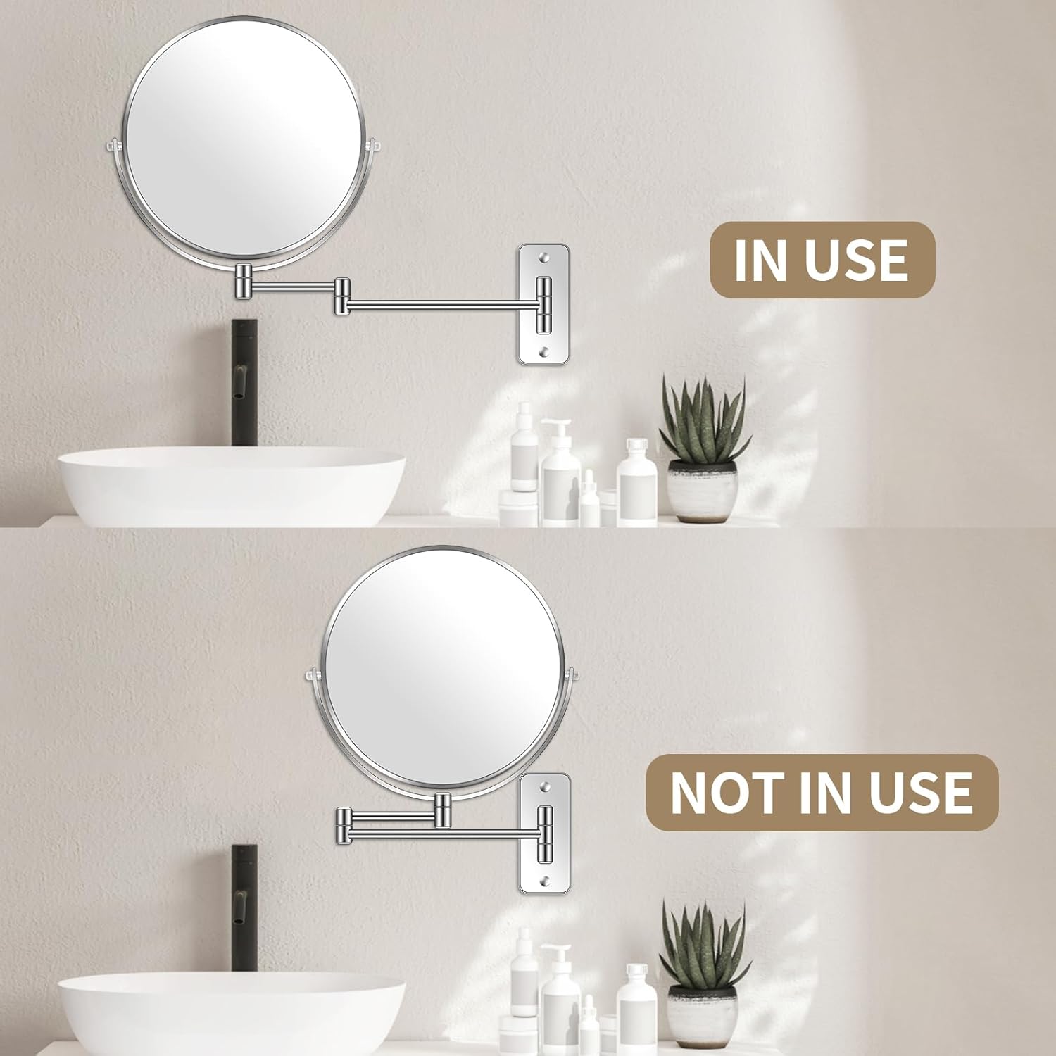 8 Wall Mounted Magnifying Mirror for MakeUp Grooming in Chrom