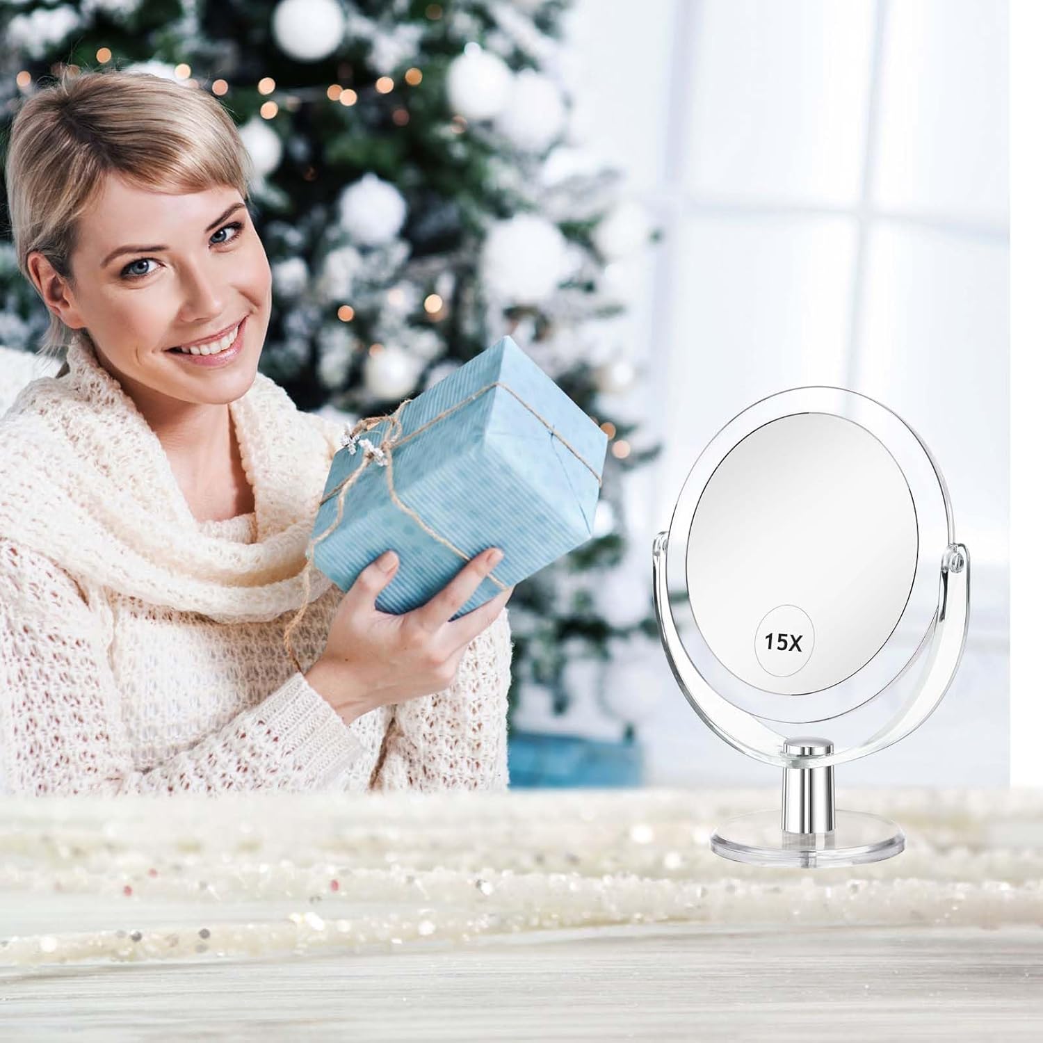 Stylish Double-Sided Makeup Mirror with 1X 15X Magnification