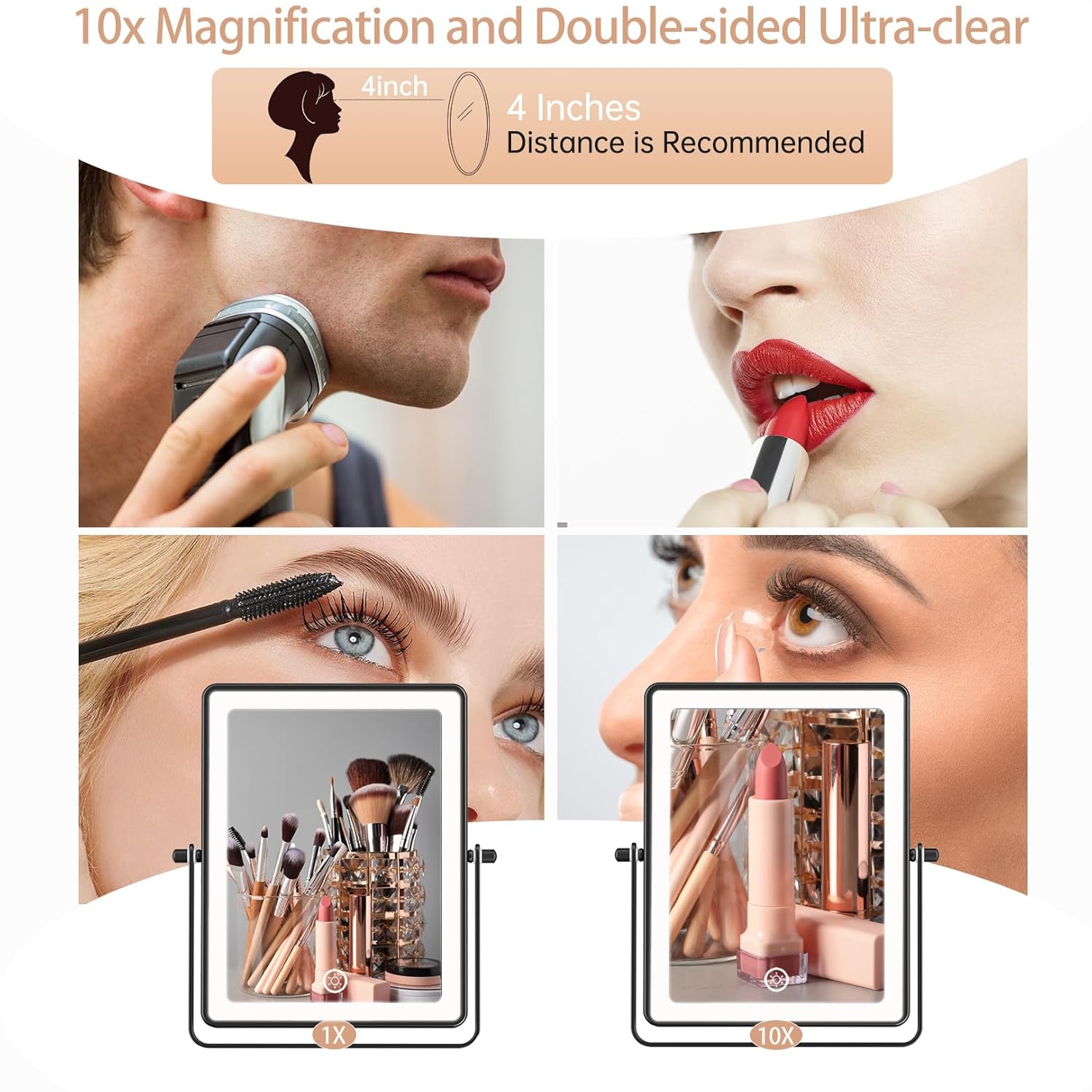 Wall-Mounted Rechargeable Makeup Mirror 10X Magnification
