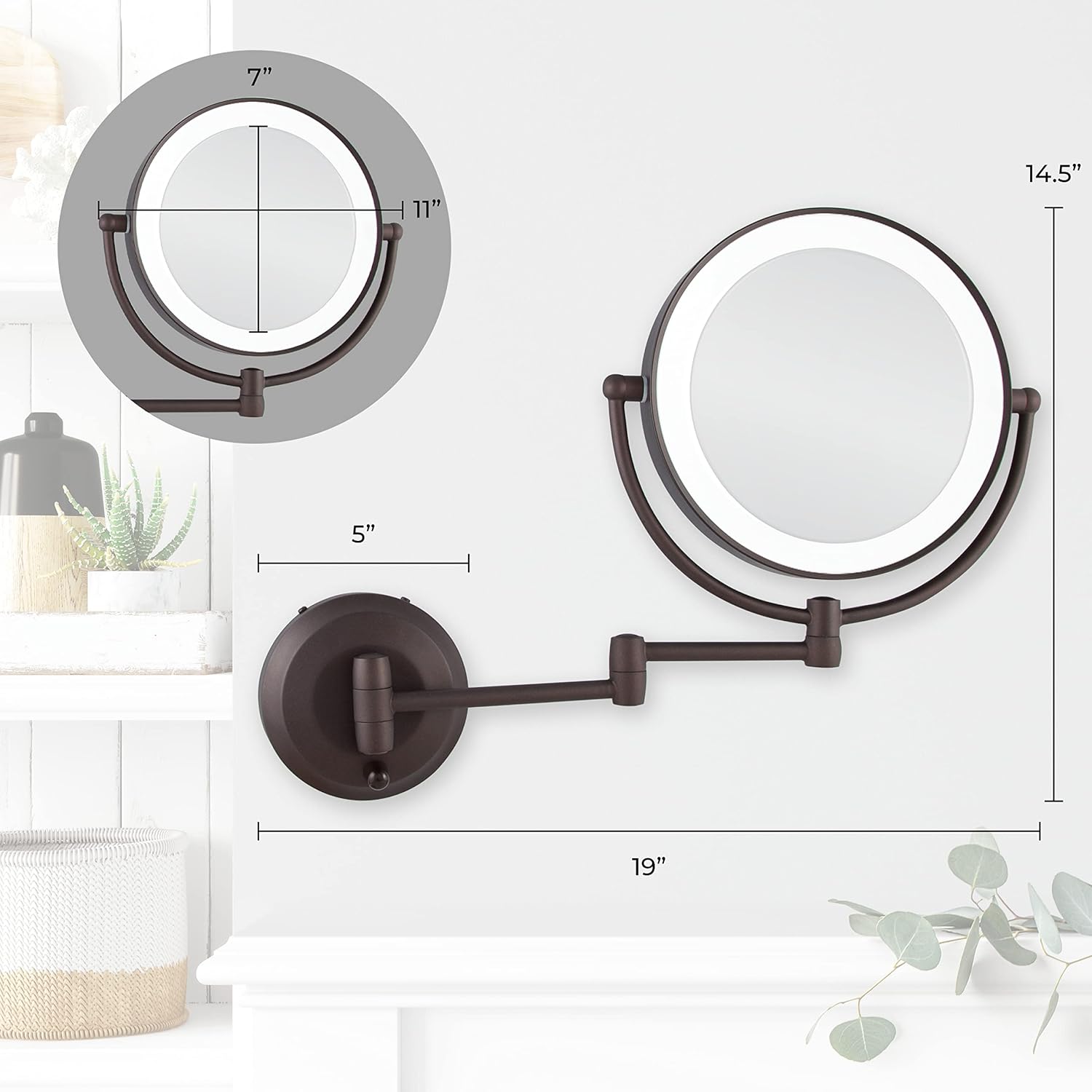 Zadro 11 LED Wall-Mounted Makeup Mirror with Shaving Function