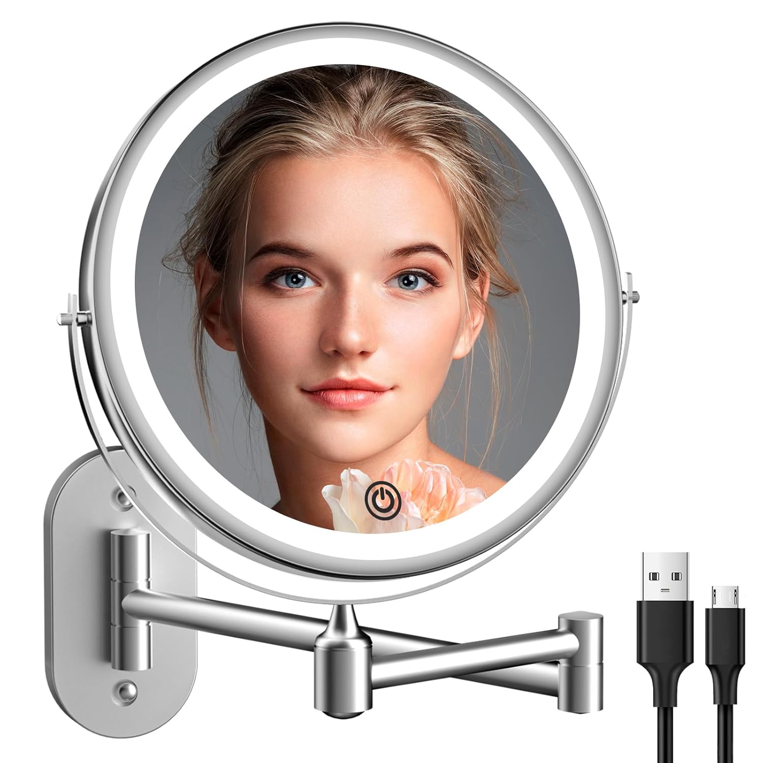 Rechargeable Wall-Mounted Bathroom Mirror with 1X10X