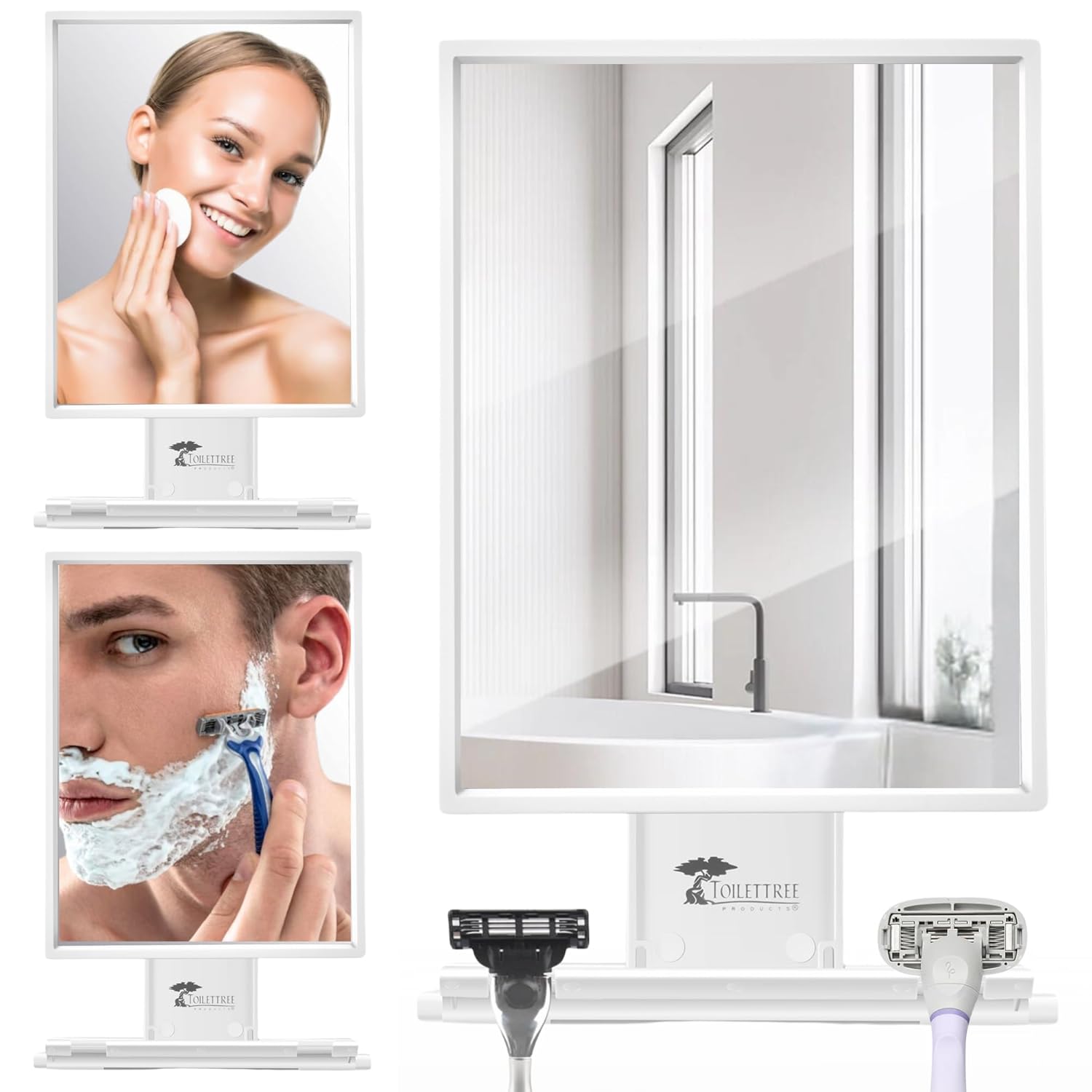 Fogless Shower Mirror with Squeegee Adjustable for Shaving and Makeup