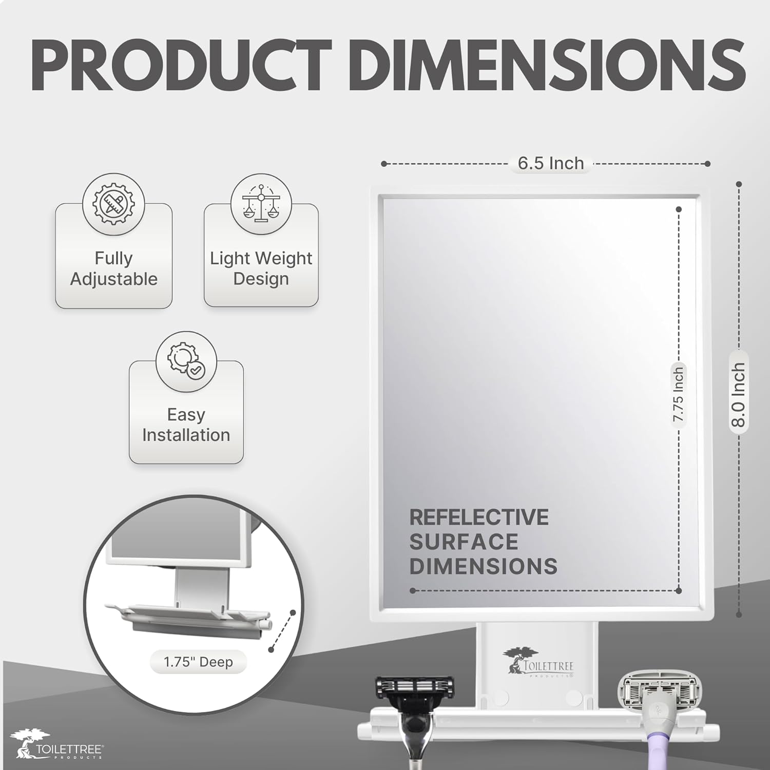 Fogless Shower Mirror with Squeegee Adjustable for Shaving and Makeup