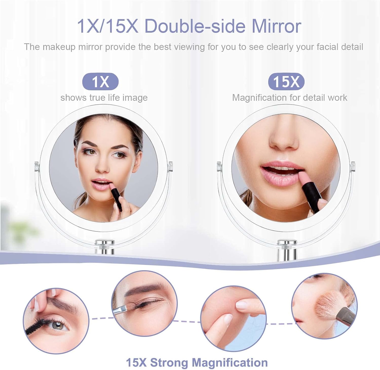 Stylish Double-Sided Makeup Mirror with 1X 15X Magnification