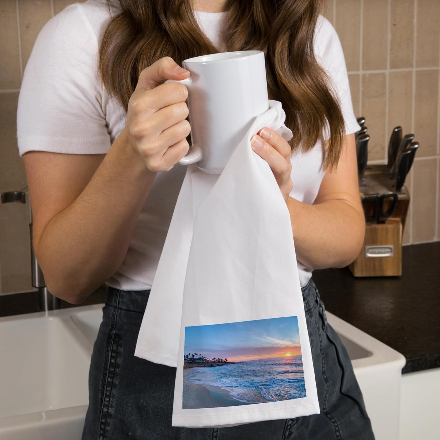 Beach Towel with Sunset Design