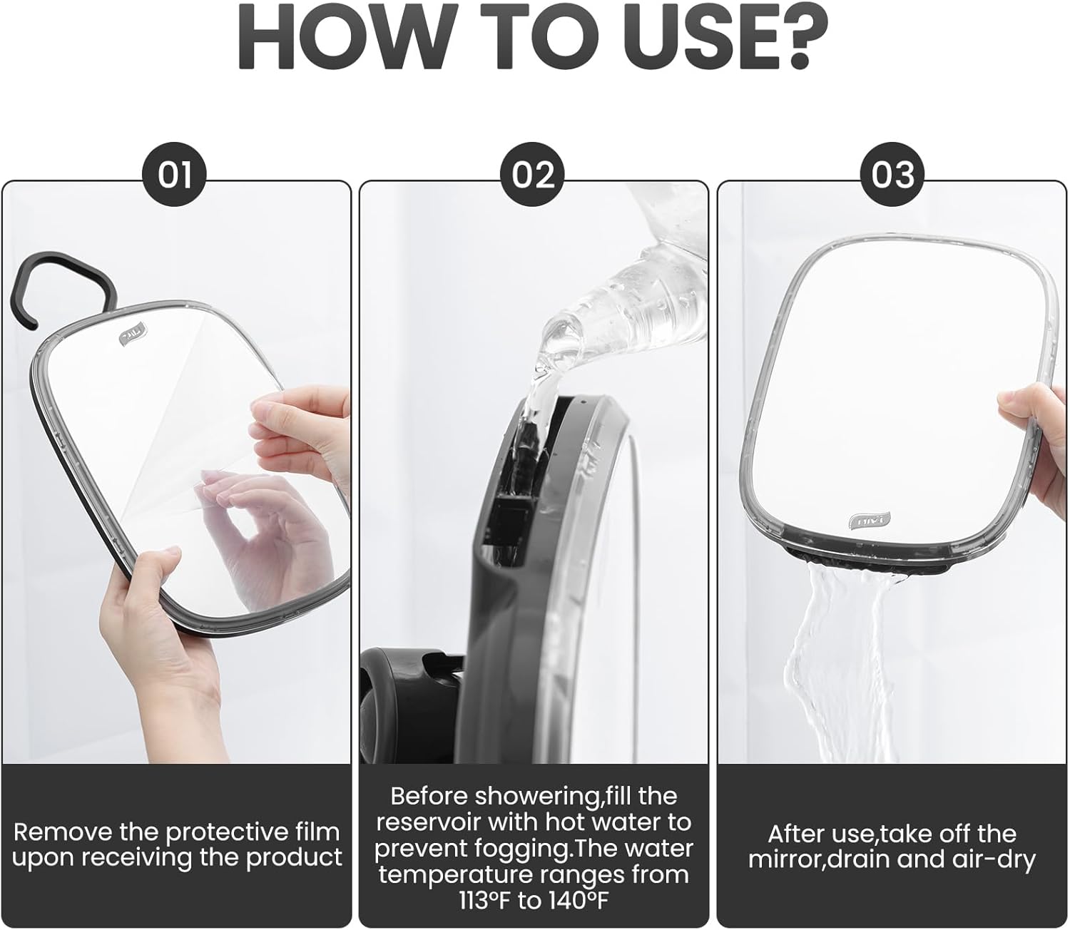 Fog-Free Portable TAILI shower mirror for easy shaving