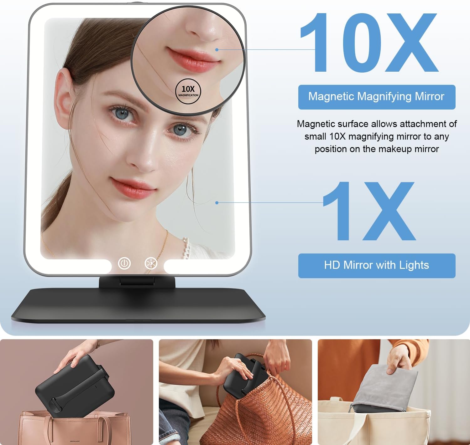 Gospire 10X Travel Makeup Mirror with Lights