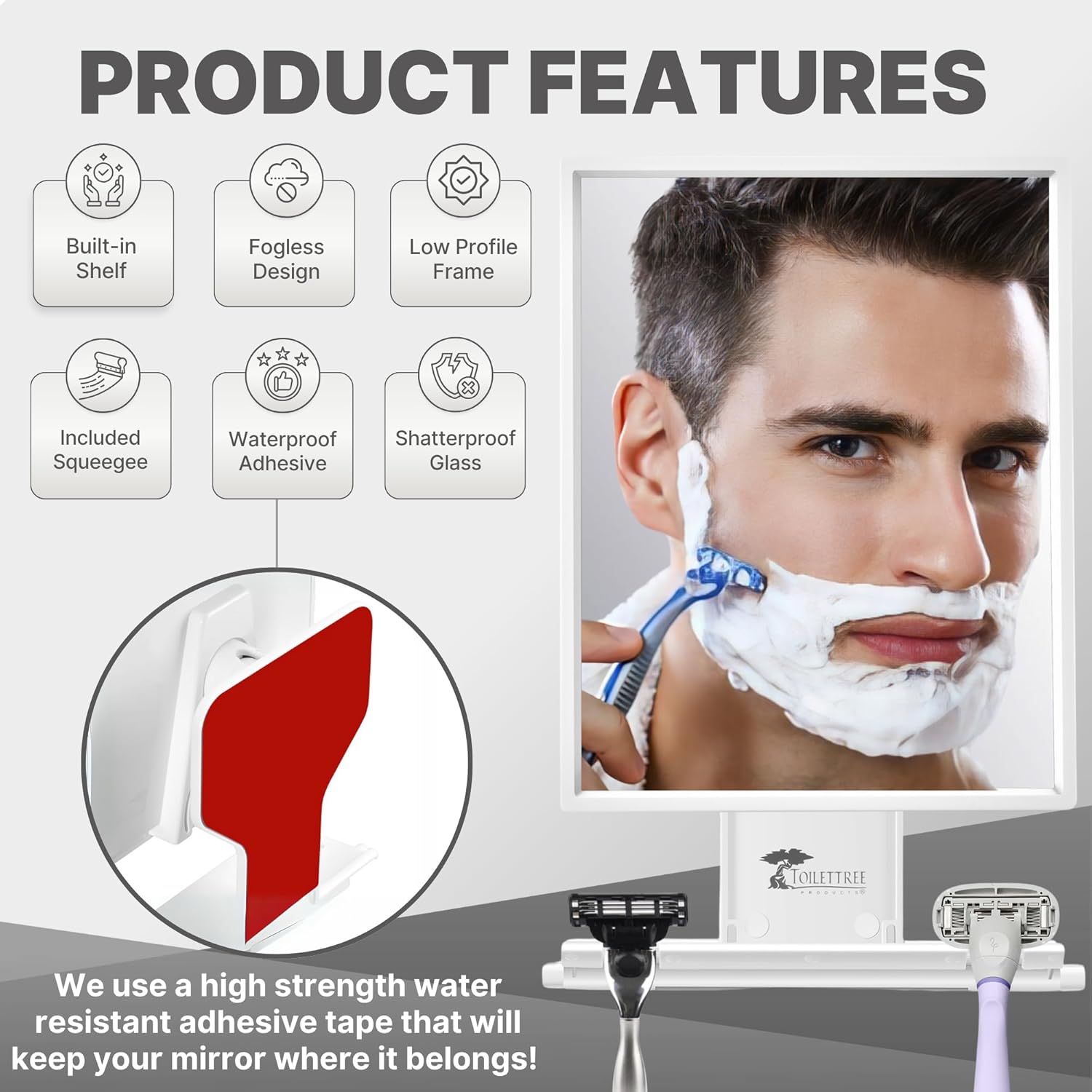 Fogless Shower Mirror with Squeegee Adjustable for Shaving and Makeup
