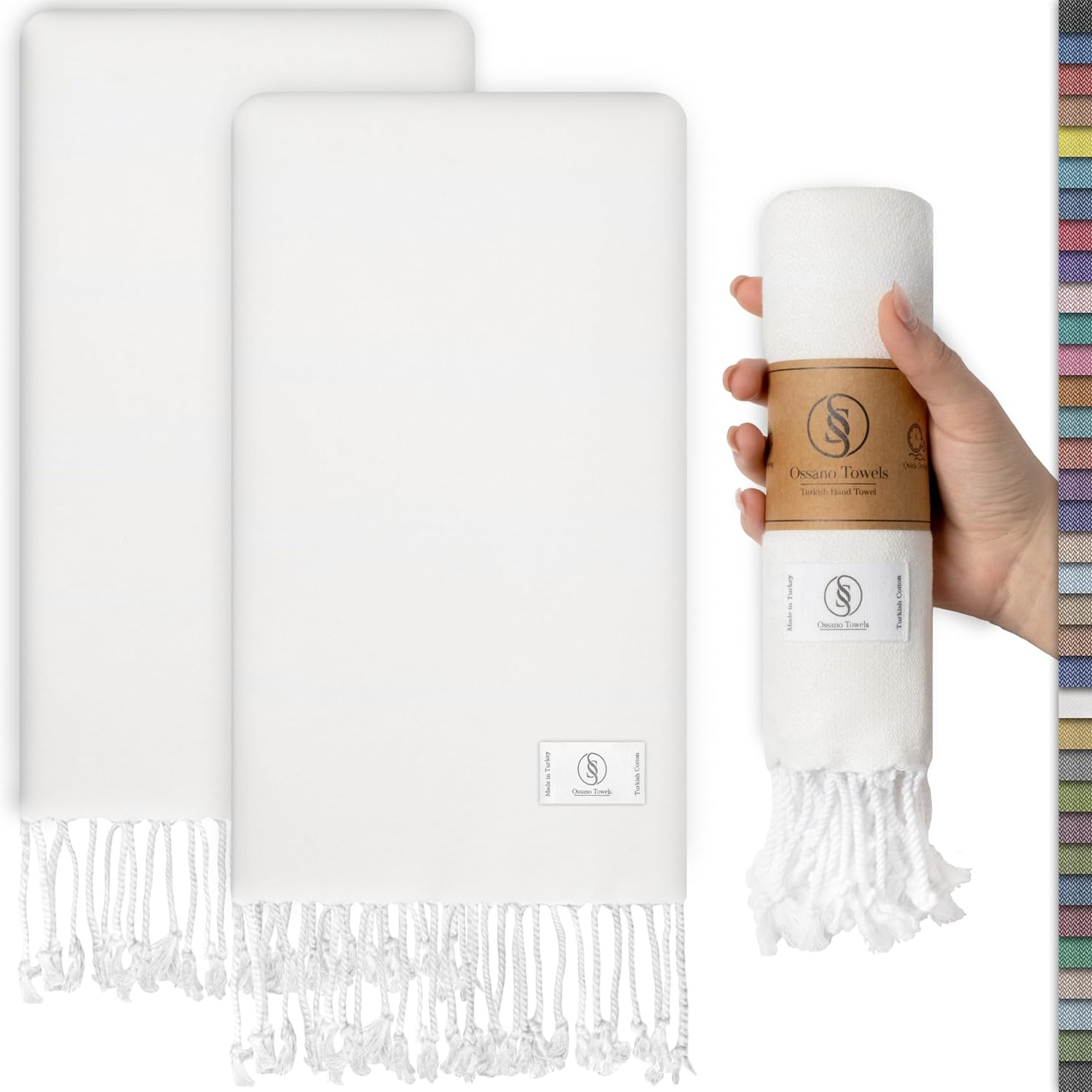 Ossano Turkish Classic Hand Towel Set of 2 Ecru 30x18