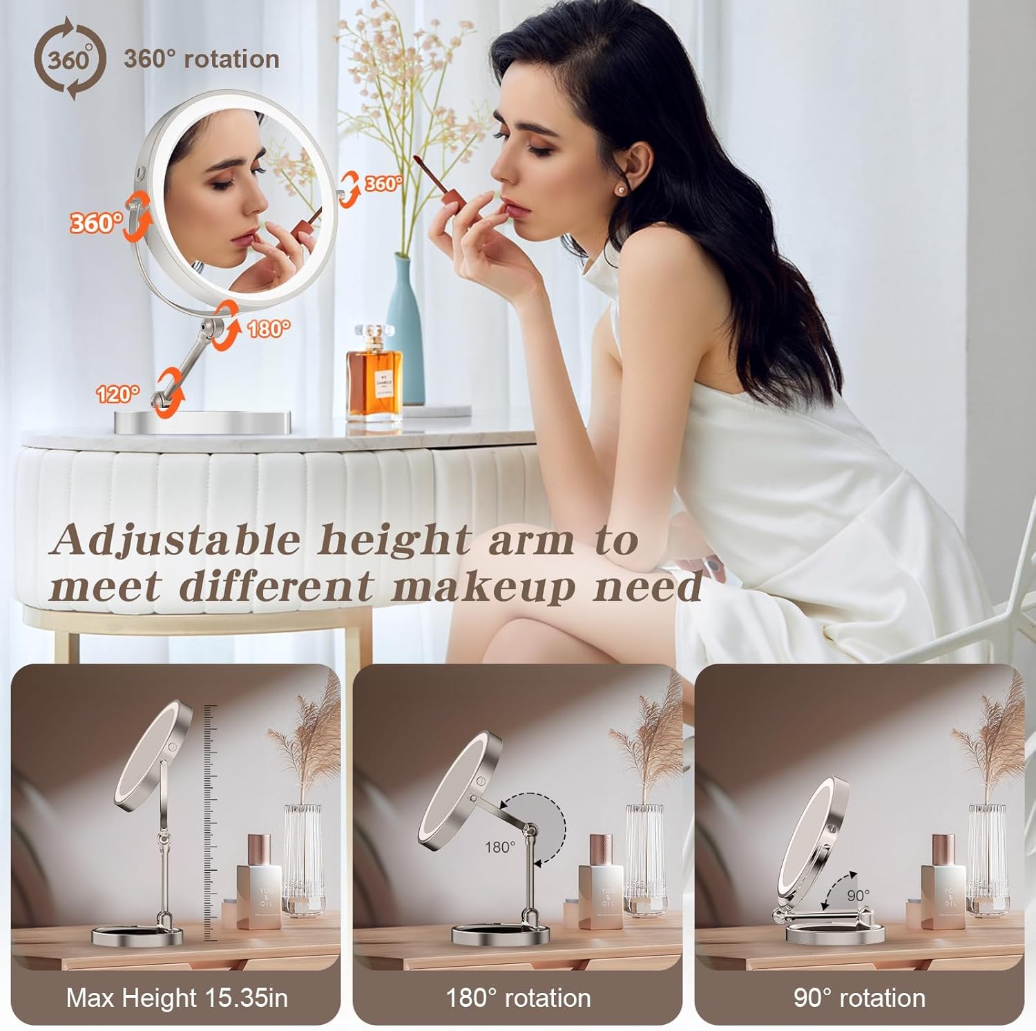 9 Magnifying Makeup Mirror Rechargeable with Lighted Features