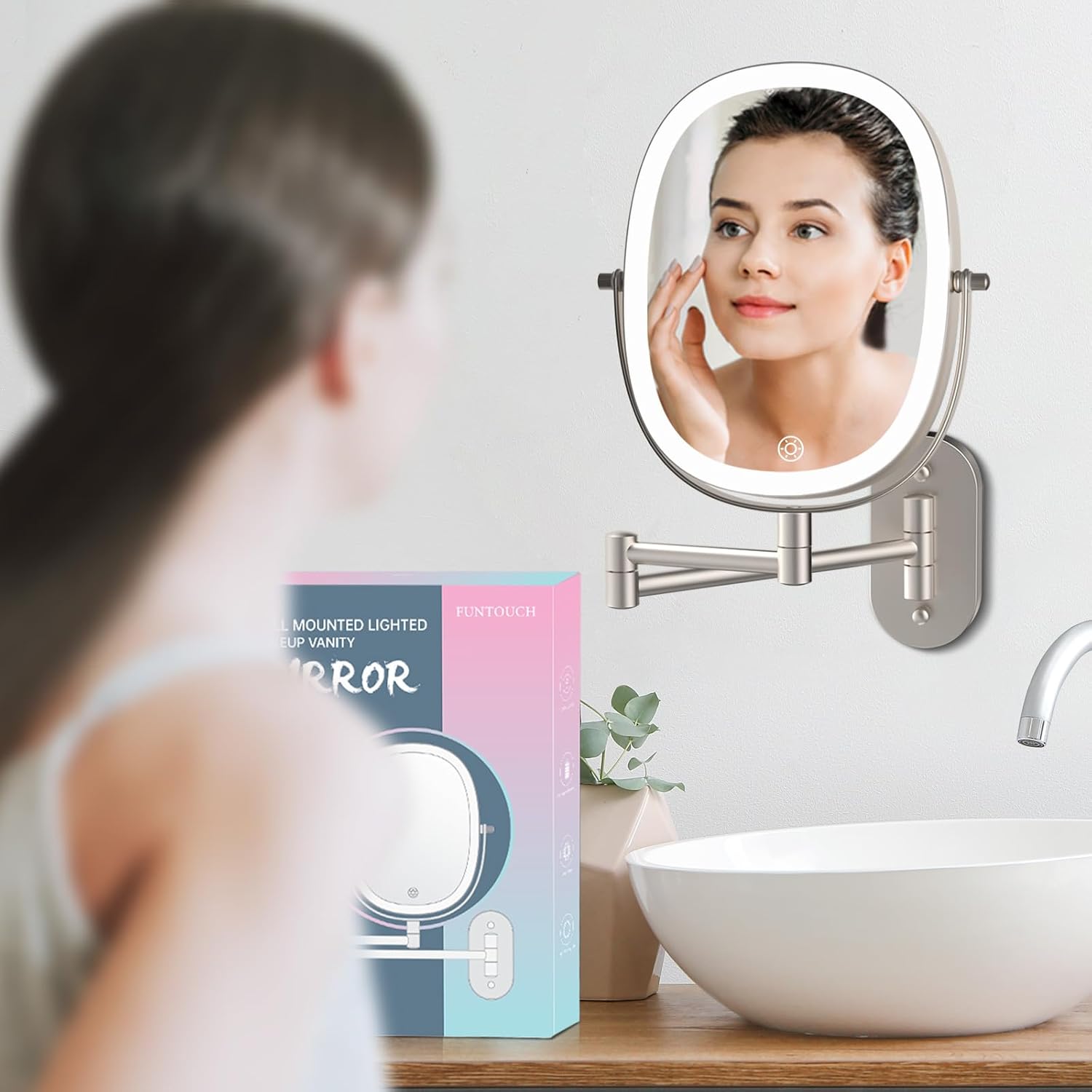 Stylish Wall-Mounted Double-Sided 1X7X Makeup Mirror with Rechargeable Lights