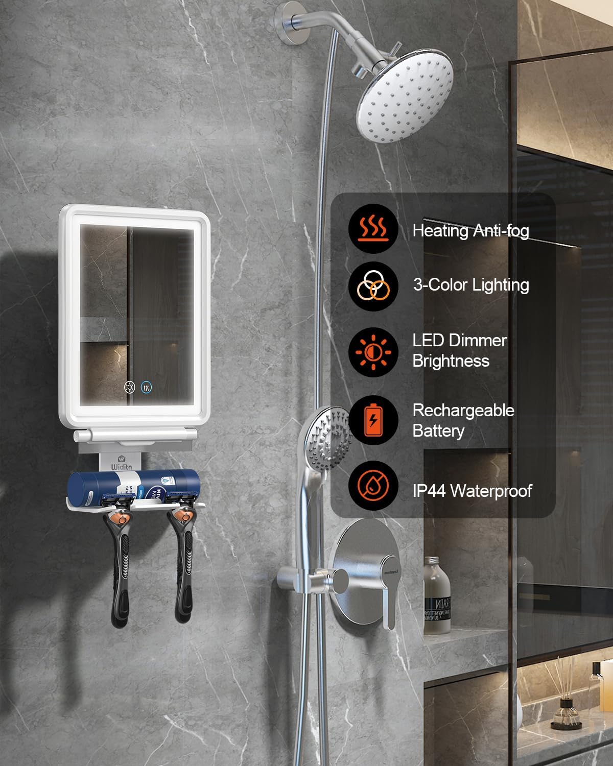 Fogless Shaving Mirror with Heating Lights