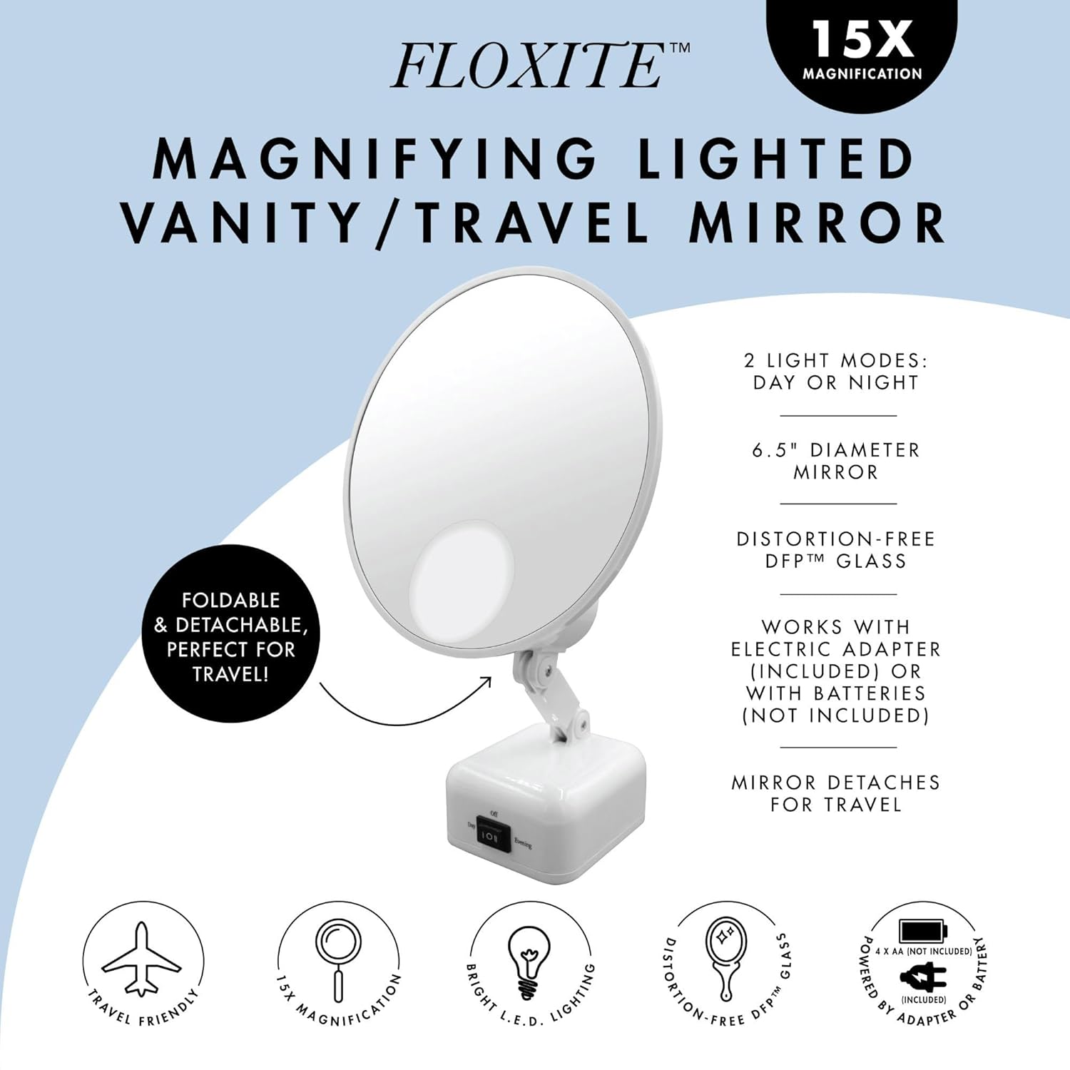 Floxite Brilliance - 15X Magnifying Mirror Light Dove White