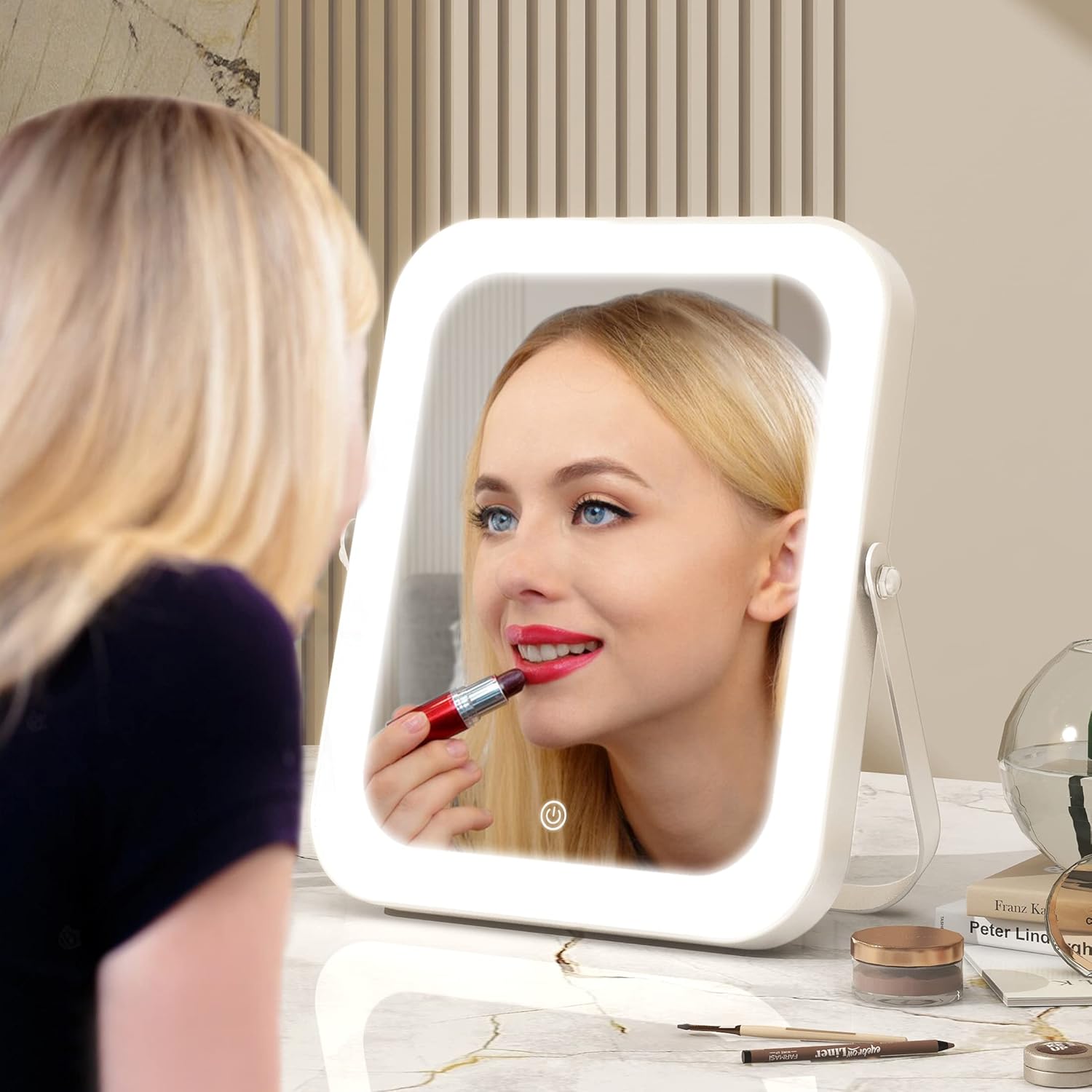 Sturdy 8x10 Vanity Mirror with Dusk-to-Dawn Dimmable Light