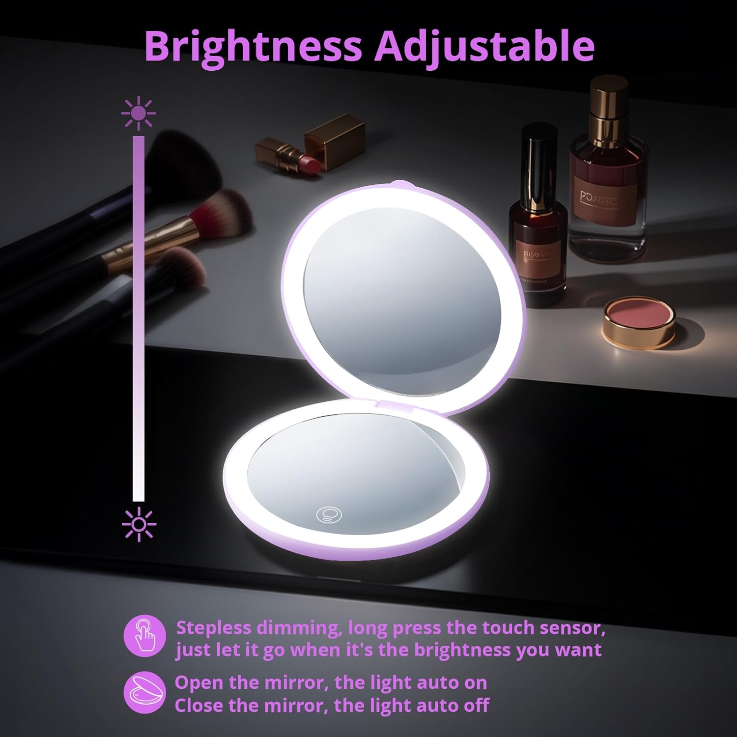 Best compact makeup mirror with lights - Double-sidedmagnify 1x20xLEDcompact travel friendly