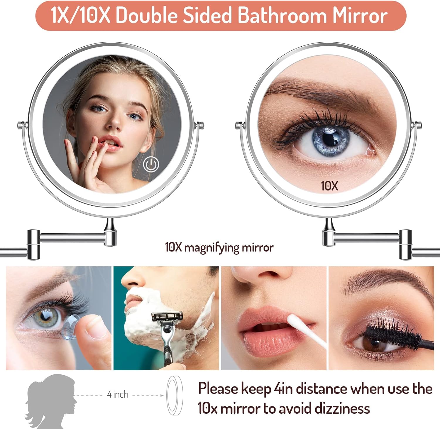 Charged Wall-Mounted Makeup Mirror