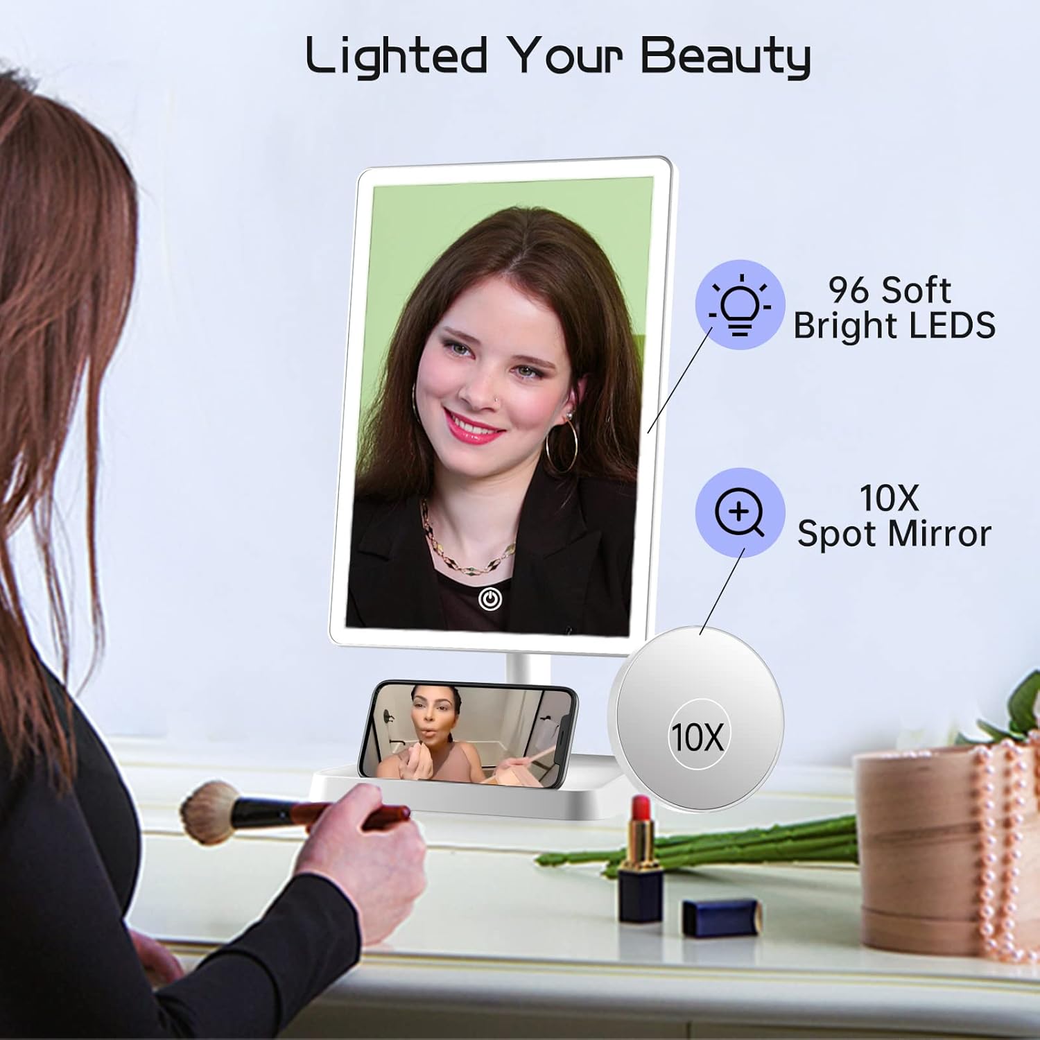 Precision Makeup Mirror with 96 Bright LEDs Compact Design