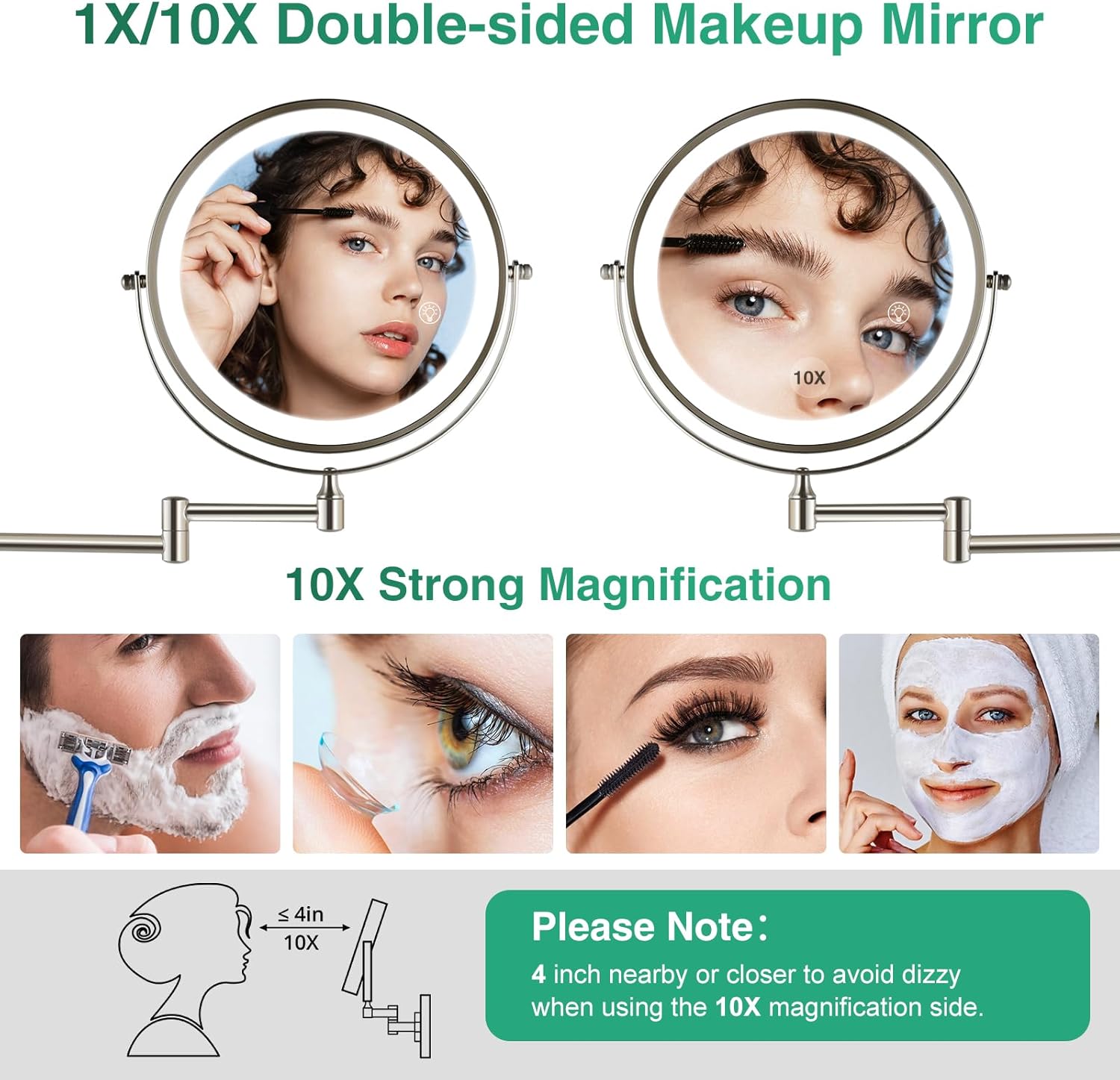Rechargeable Wall Mounted Makeup Mirror with Lights Extension