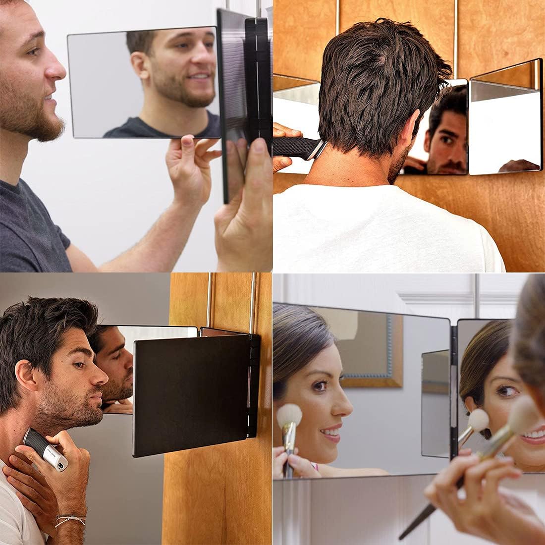 360 Degree Trifold Mirror with Adjustable Height and Magnifying Glass