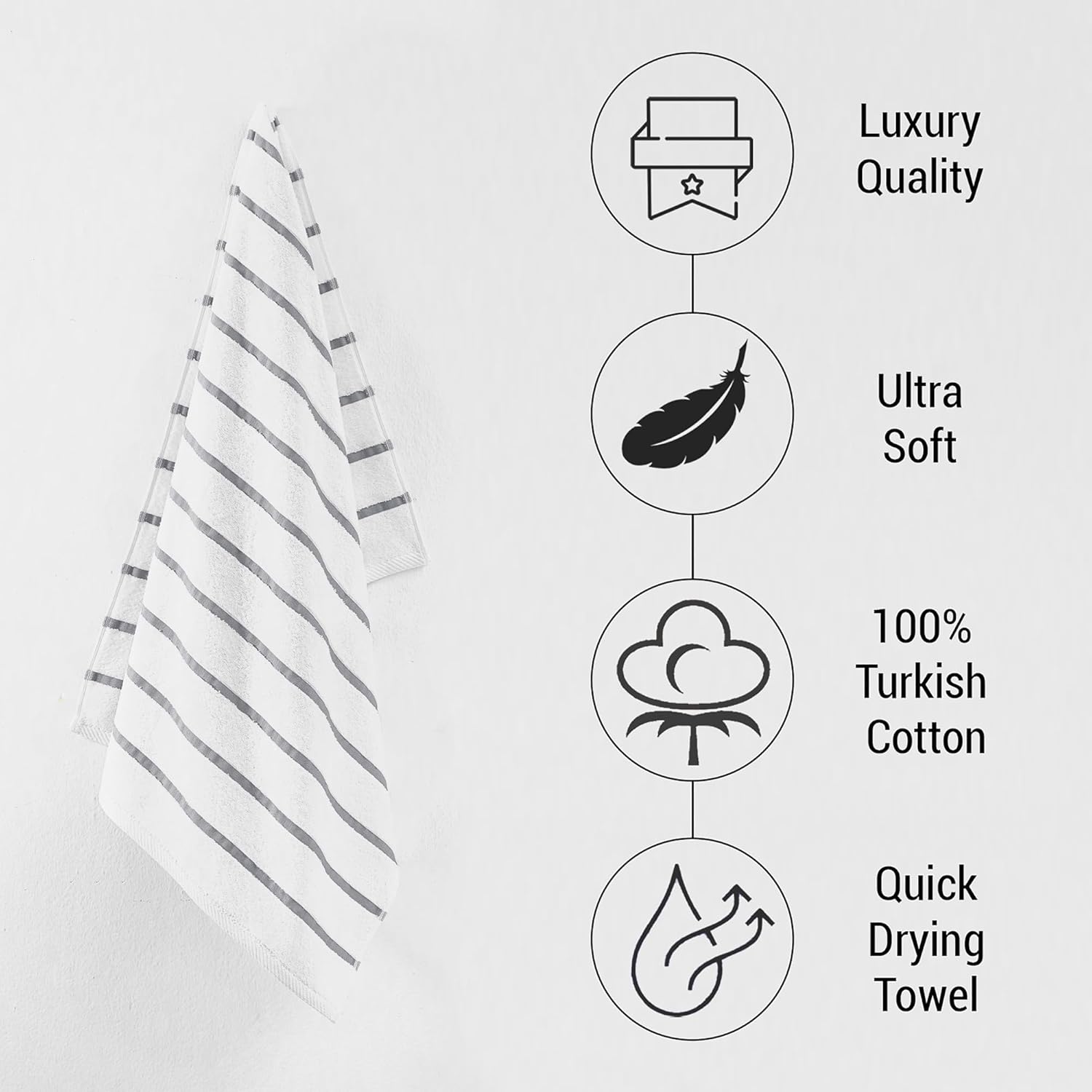 GT Globaltex Luxury 100 Turkish Cotton Stripped Beach Towel Set 32x64 Grey