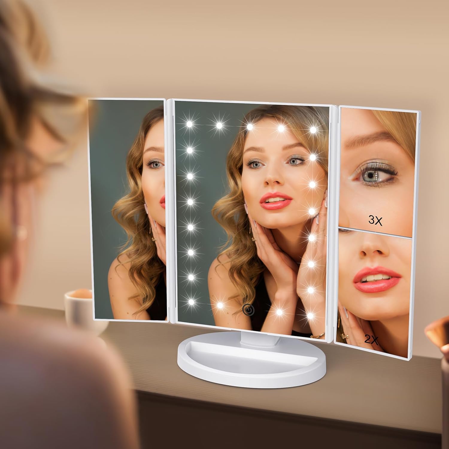 Amplified Vanity Mirror with 21 LED aturaL Light 180 Rotatable 3X2X magnification
