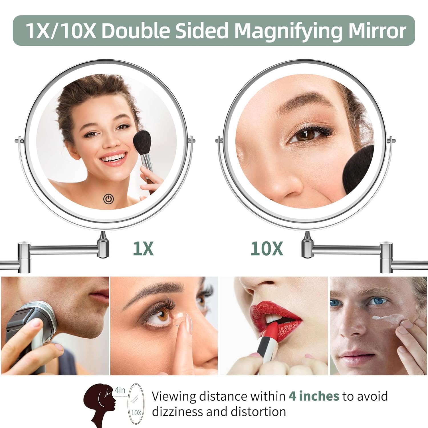 Rechargeable Wall-Mounted Bathroom Mirror with 1X10X