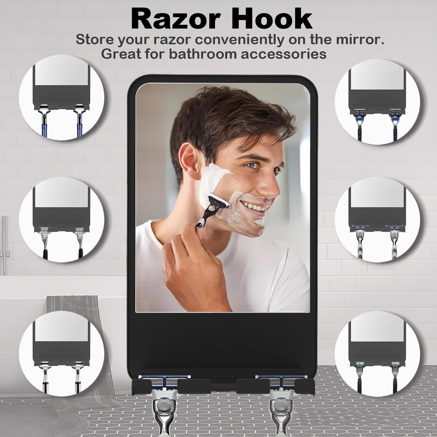 Fogless Shower Mirror with Storage