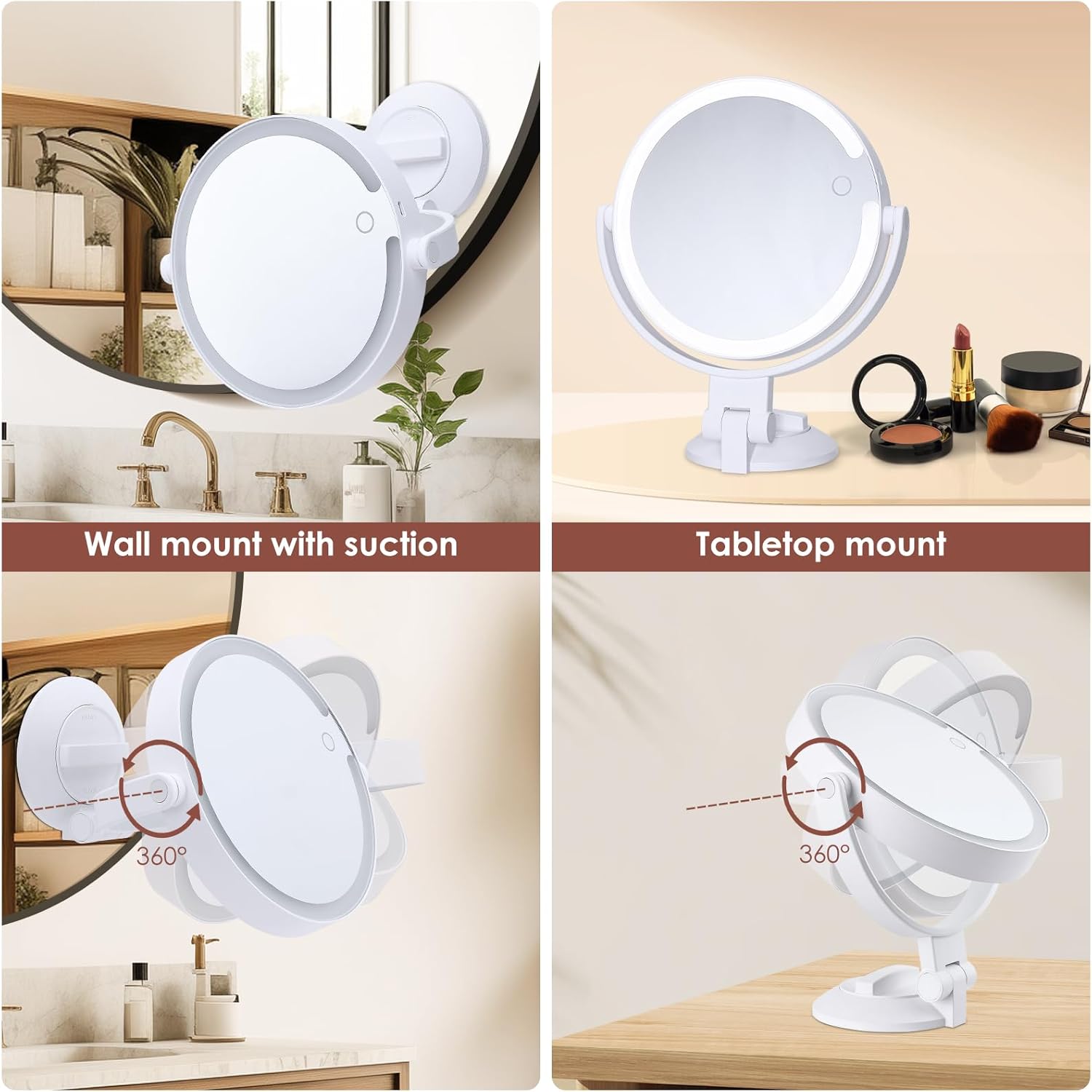 10X Magnifying Mirror with LED Lights and Suction Mount for Grooming