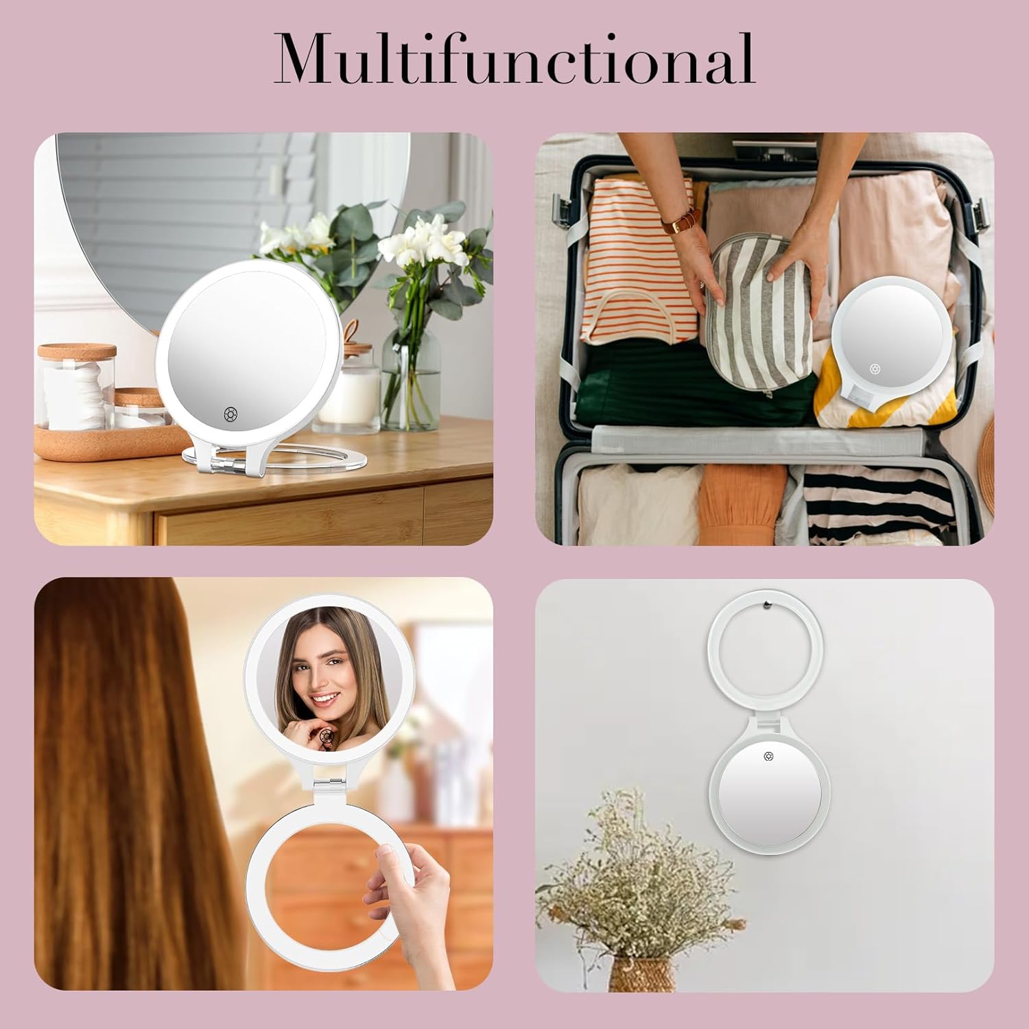 Magnifying Mirror with Light 10X1X Double Sided Travel Mirror