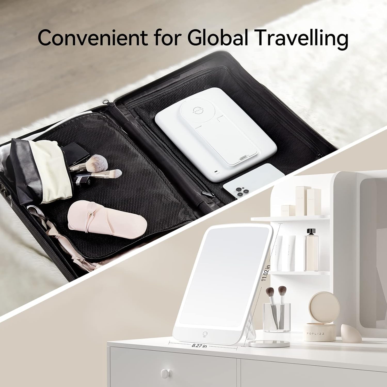 POPLIZZ 11x8 LED Makeup Mirror Travel Size