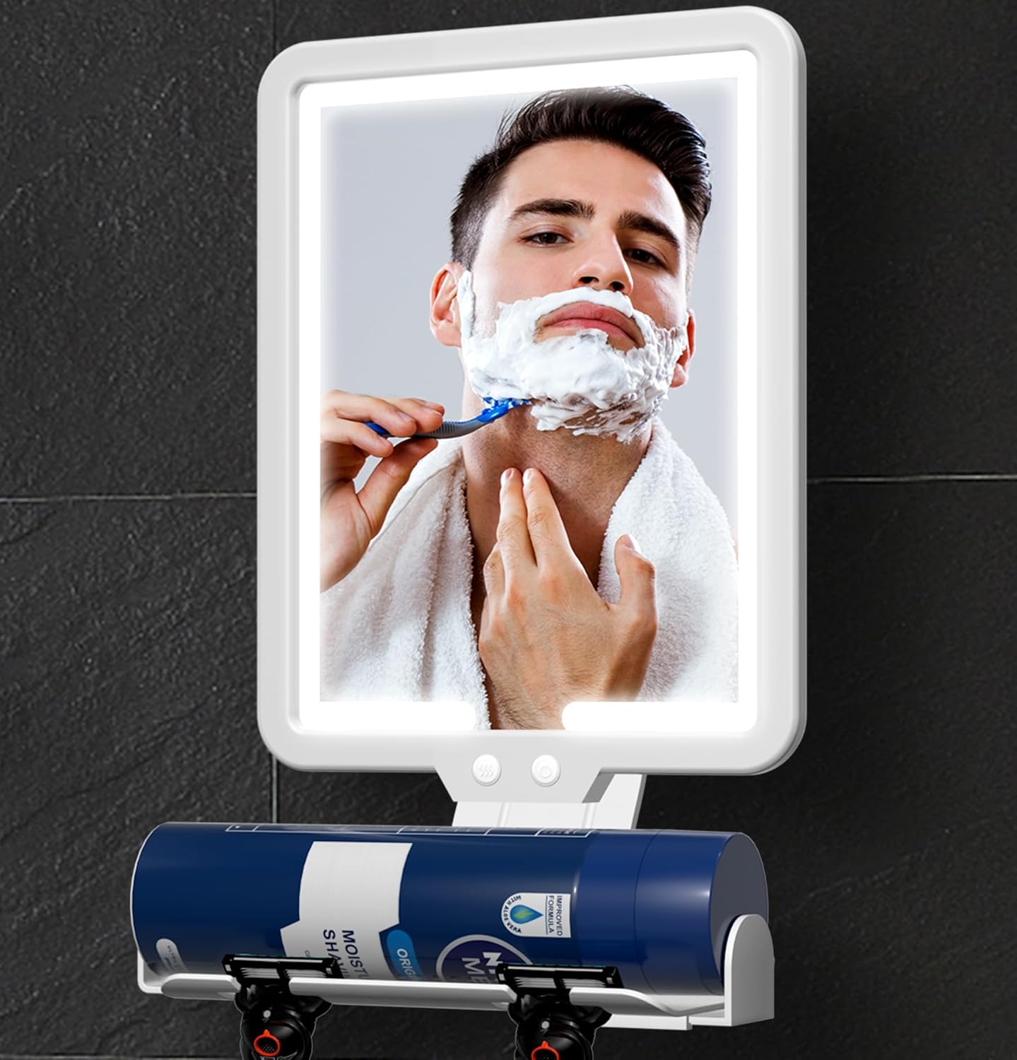Fogless Heated 95x7in Shower Mirror with Storage for Shaving