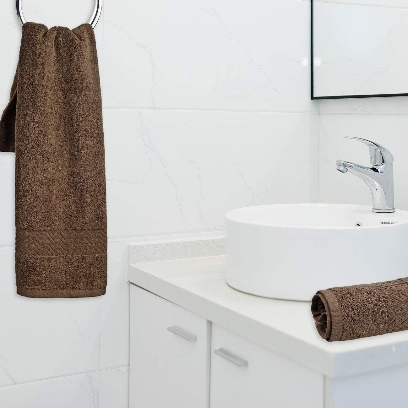 Cleanbear 13x28 Cotton Hand Towels Soft Durable Brown