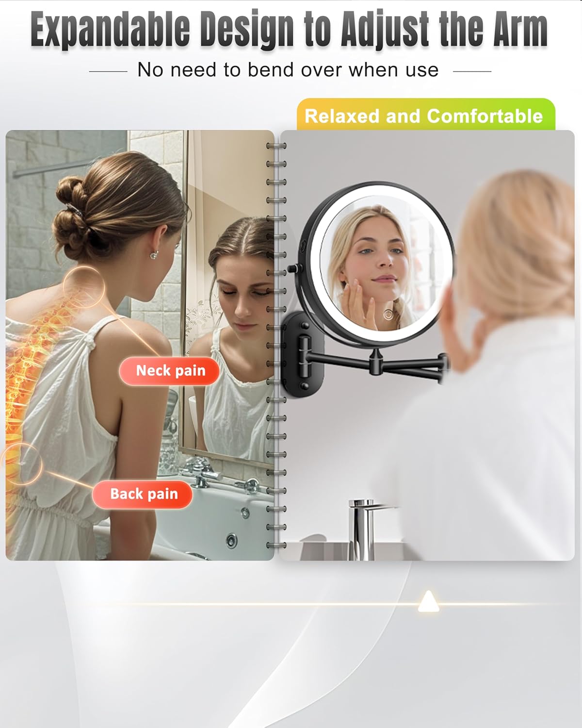 Wall-Mounted Makeup Mirror with 20X LED Lights 360 Rotation