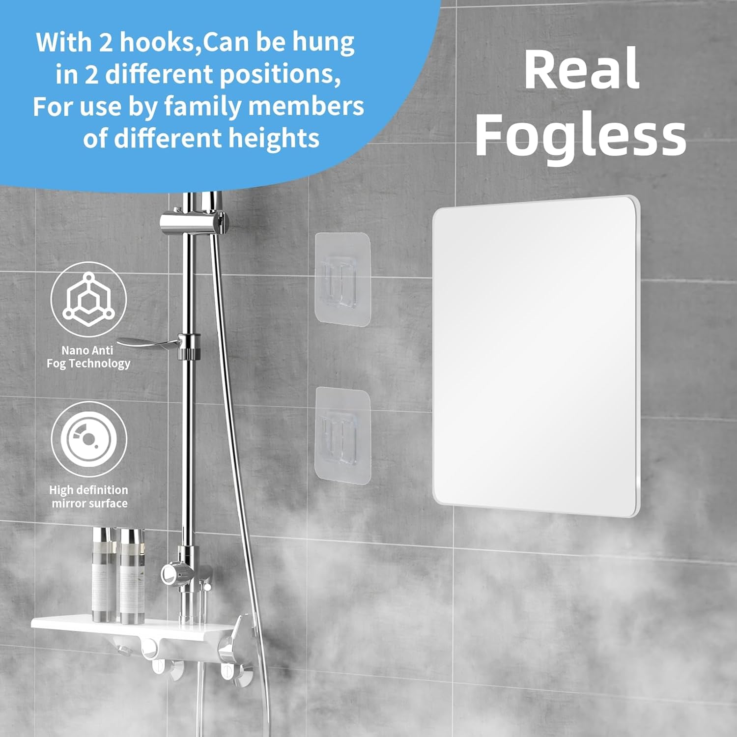 Fogless Shower Mirror with Razor Holder for Easy Shaving Safety