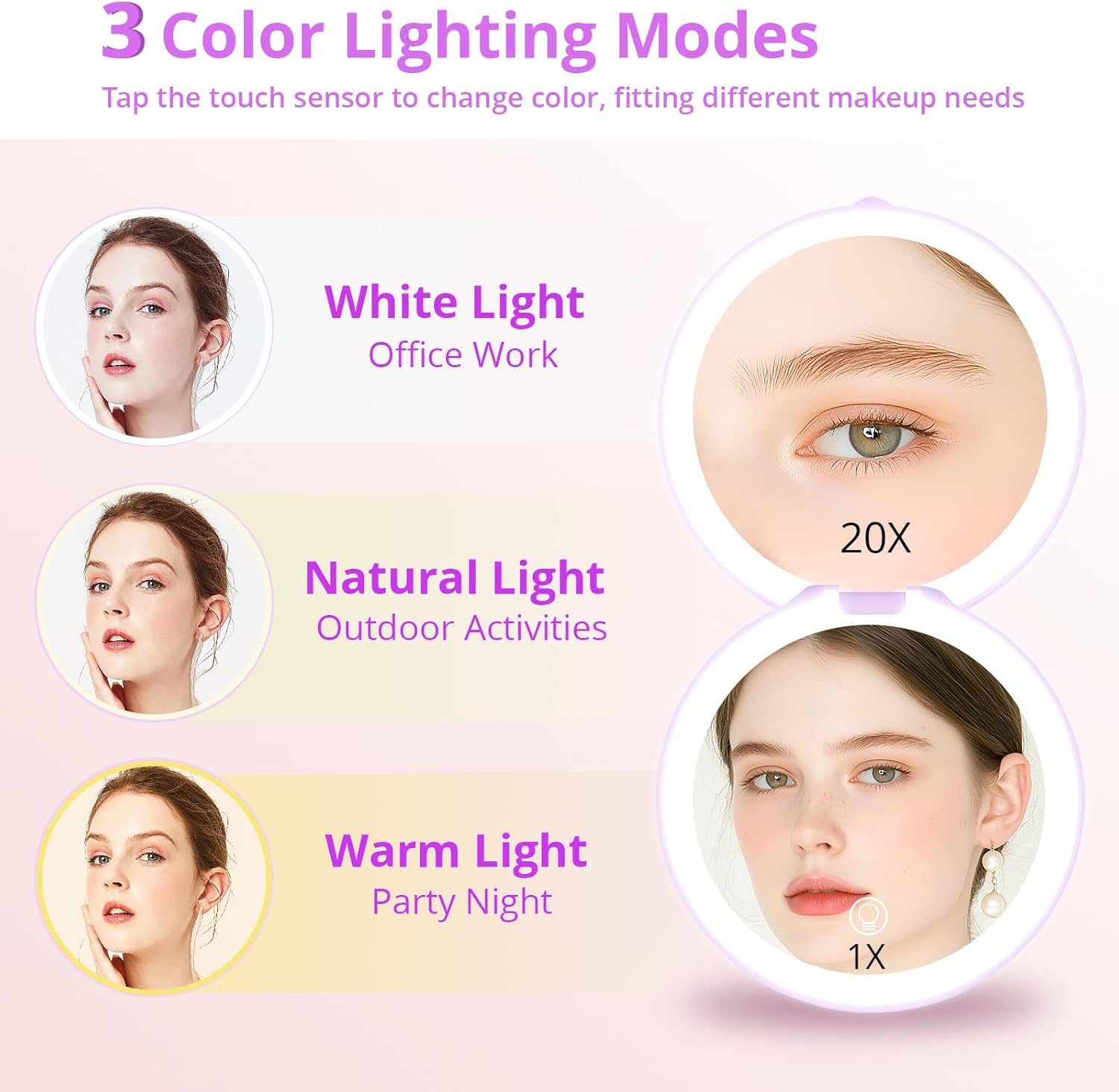 Best compact makeup mirror with lights - Double-sidedmagnify 1x20xLEDcompact travel friendly