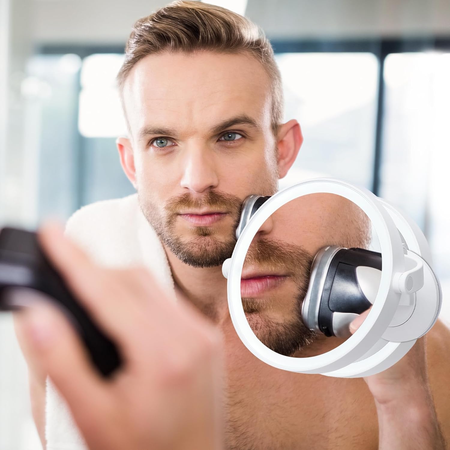 10X Magnifying Mirror with LED Lights and Suction Mount for Grooming