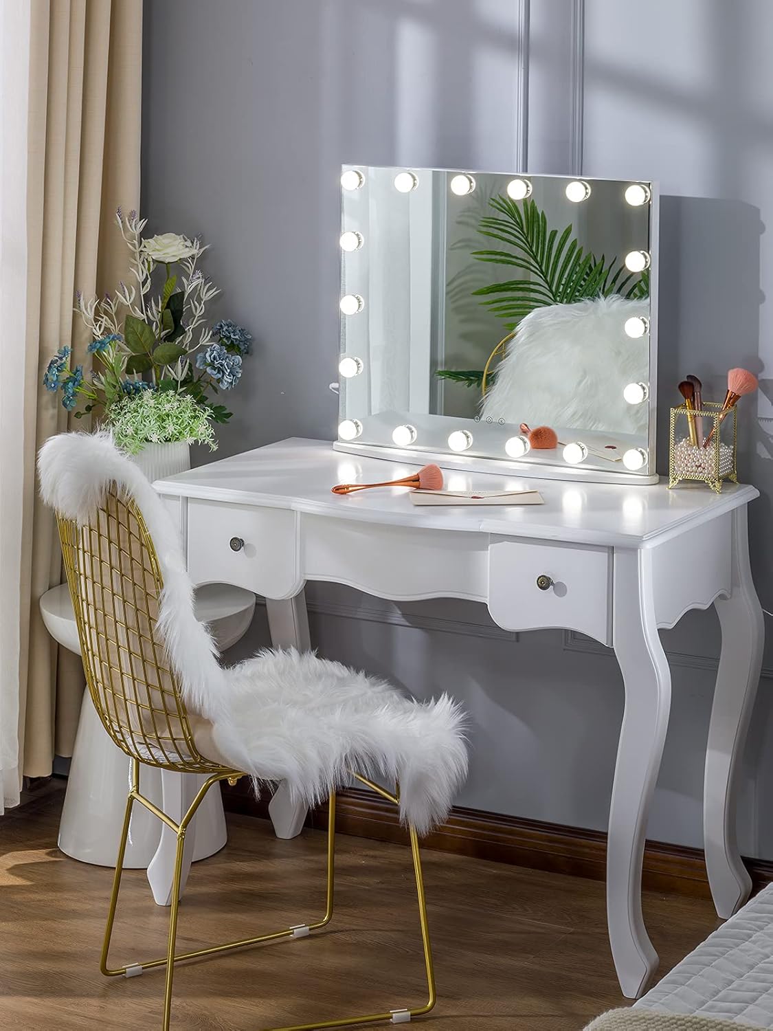 LUXFURNI Hollywood Vanity Mirror with Lights 26x21 Inch 1