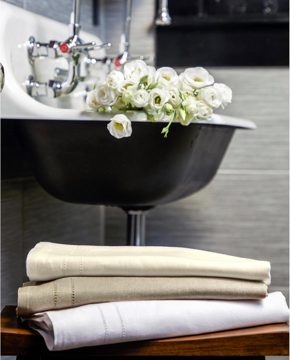 30x54 Ivory Linen Bath Towel Machine Washable