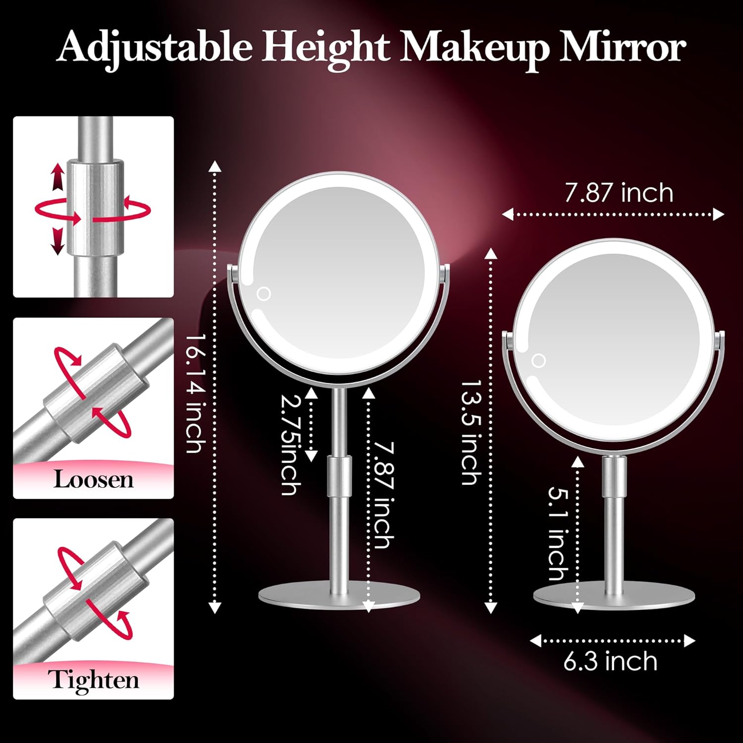 Elegance Make Up Mirror Aluminum Alloy with 20X Lighted Professional features