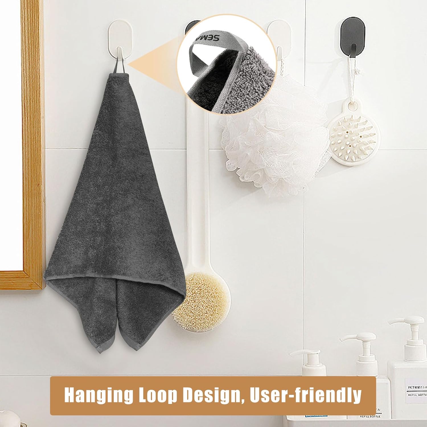 Premium 13x13 Cotton Grey Wash Cloths Set with Hanging Loops
