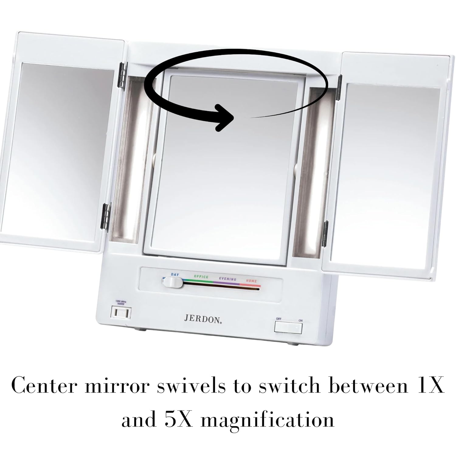 JERDON Compact Trifold Vanity Mirror 5X Magnification White