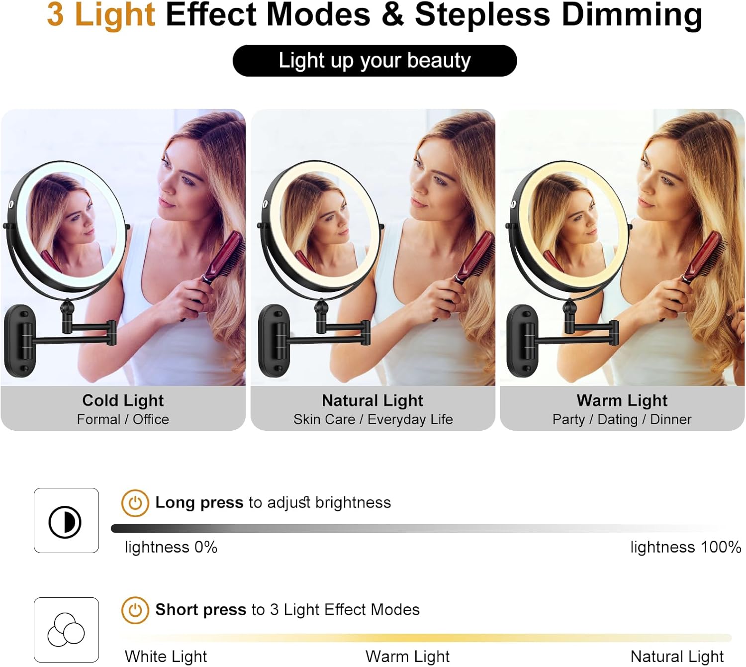 9-inch Rechargeable Wall-Mounted Makeup Mirror with 10x Magnification