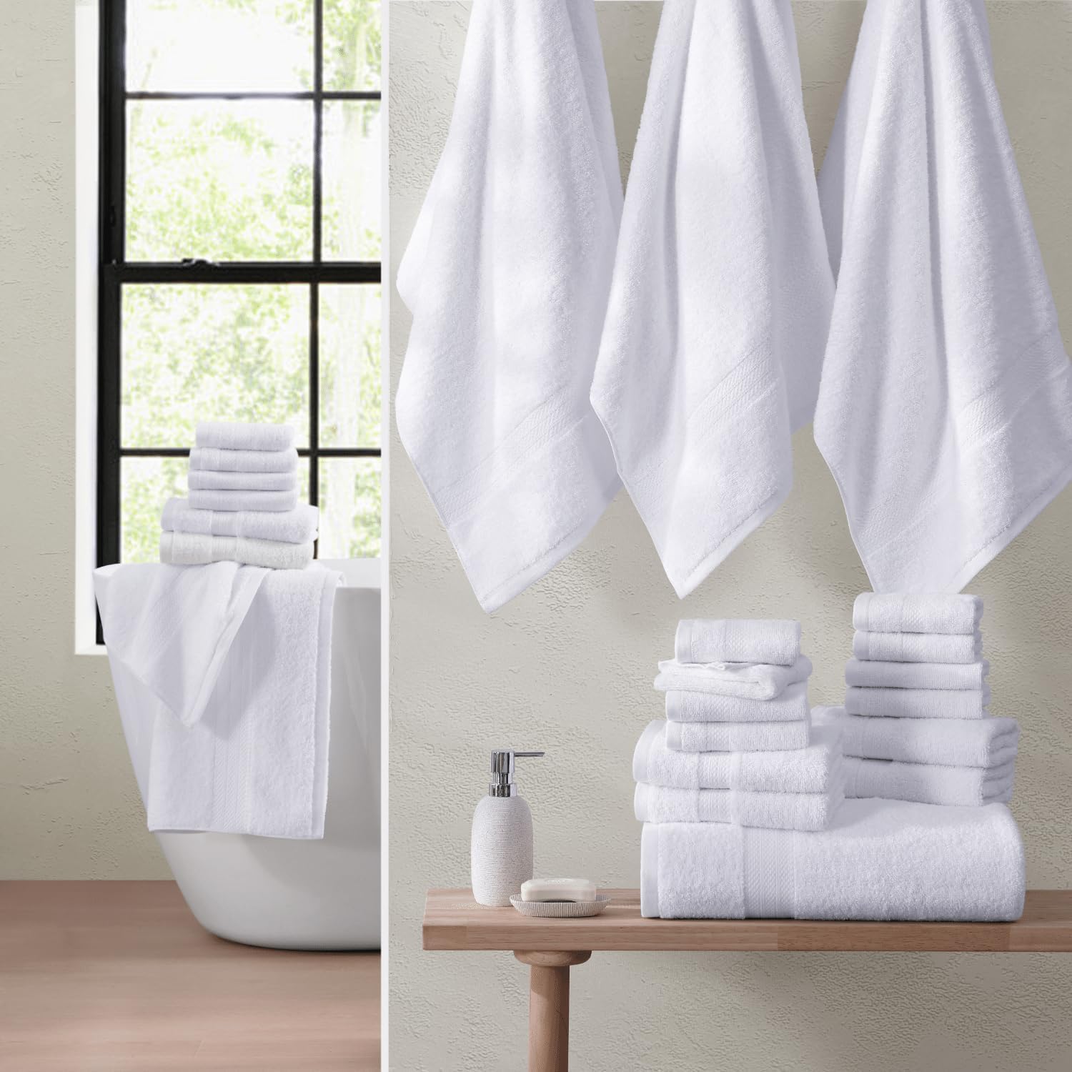 Luxury White Bath Towels Set - 2 Towels 2 Hand Towels 2 Washcloths